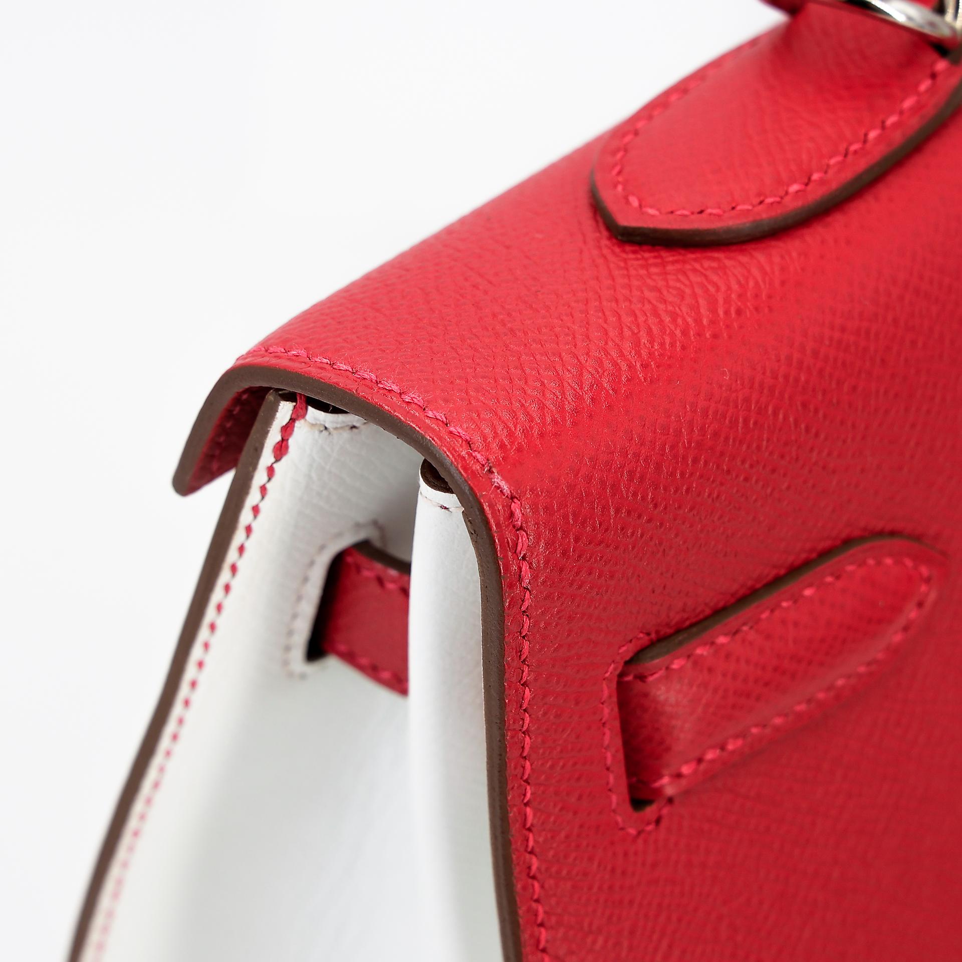 Excellent ( Rank SA ) HERMÈS Limited Edition Kelly 35 Flag Sellier White (01) Rouge Casaque (Q5) Epsom Palladium hardware Square Q (2013) - 8