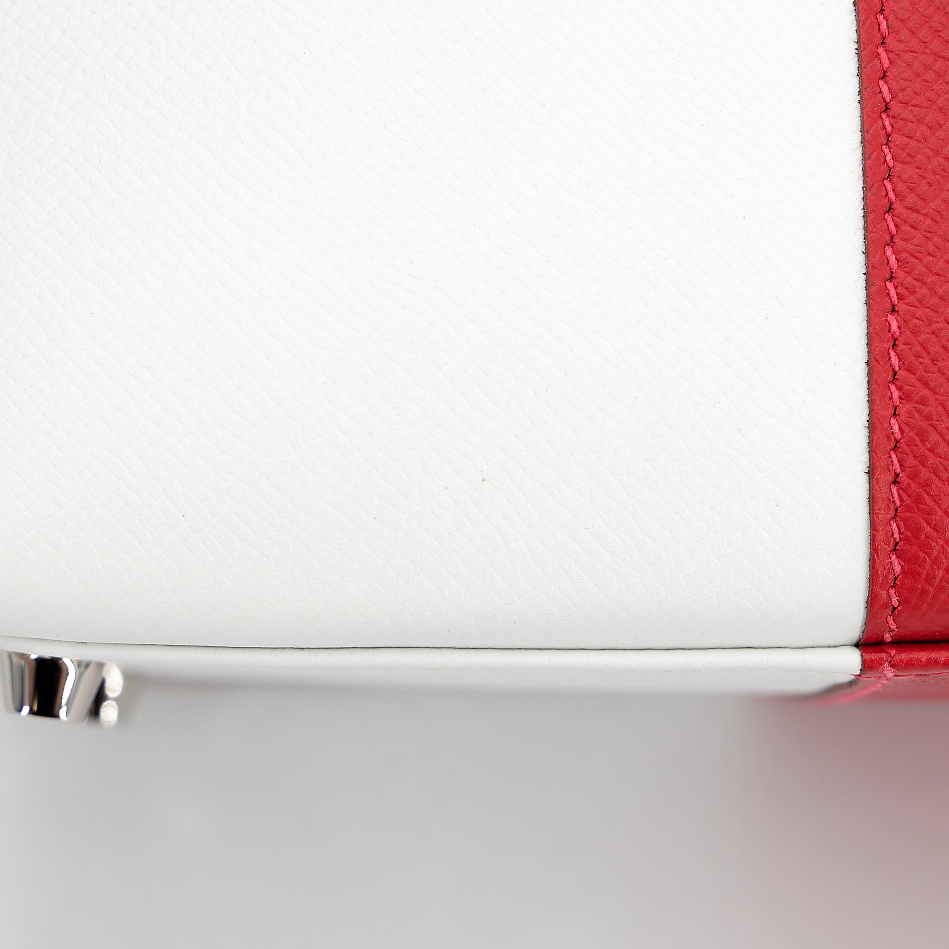 Excellent ( Rank SA ) HERMÈS Limited Edition Kelly 35 Flag Sellier White (01) Rouge Casaque (Q5) Epsom Palladium hardware Square Q (2013) - 10