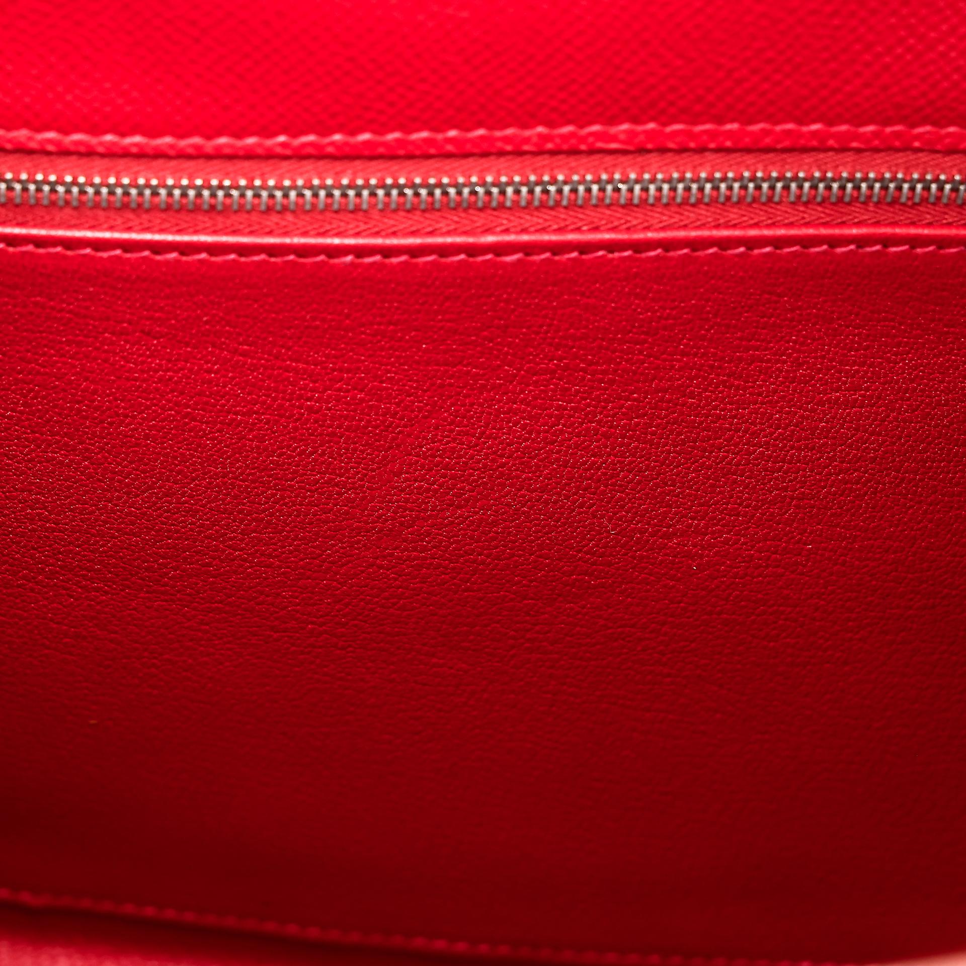Excellent ( Rank SA ) HERMÈS Limited Edition Kelly 35 Flag Sellier White (01) Rouge Casaque (Q5) Epsom Palladium hardware Square Q (2013) - 20