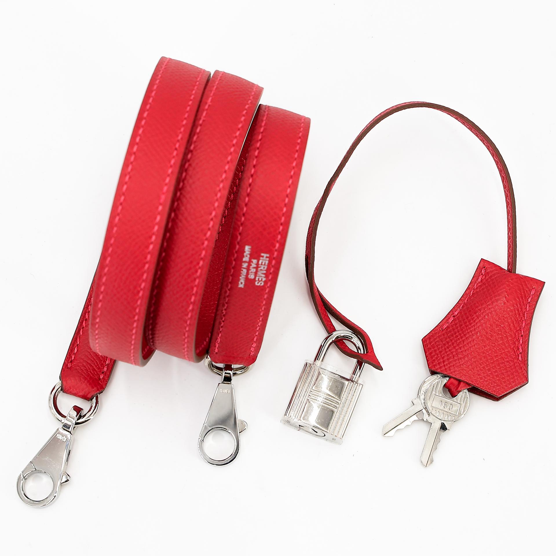 Excellent ( Rank SA ) HERMÈS Limited Edition Kelly 35 Flag Sellier White (01) Rouge Casaque (Q5) Epsom Palladium hardware Square Q (2013) - 25