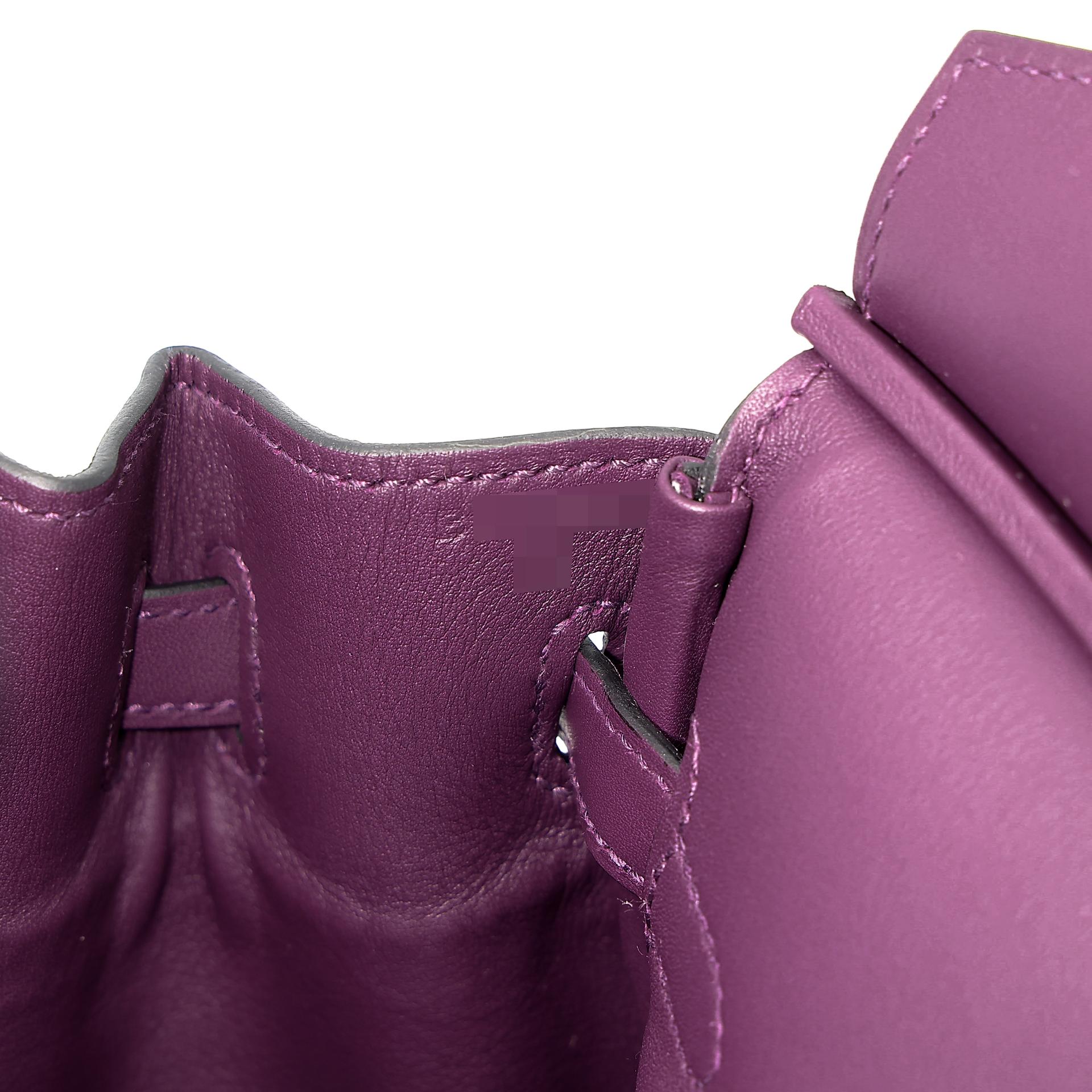 Unused ( Rank NS ) HERMÈS Limited Edition Birkin 25 Quadrille Ecru Cassis (N5) Mauve Sylvestre (X9) Swift Toile Quadrille canvas Palladium hardware B (2023) - 12