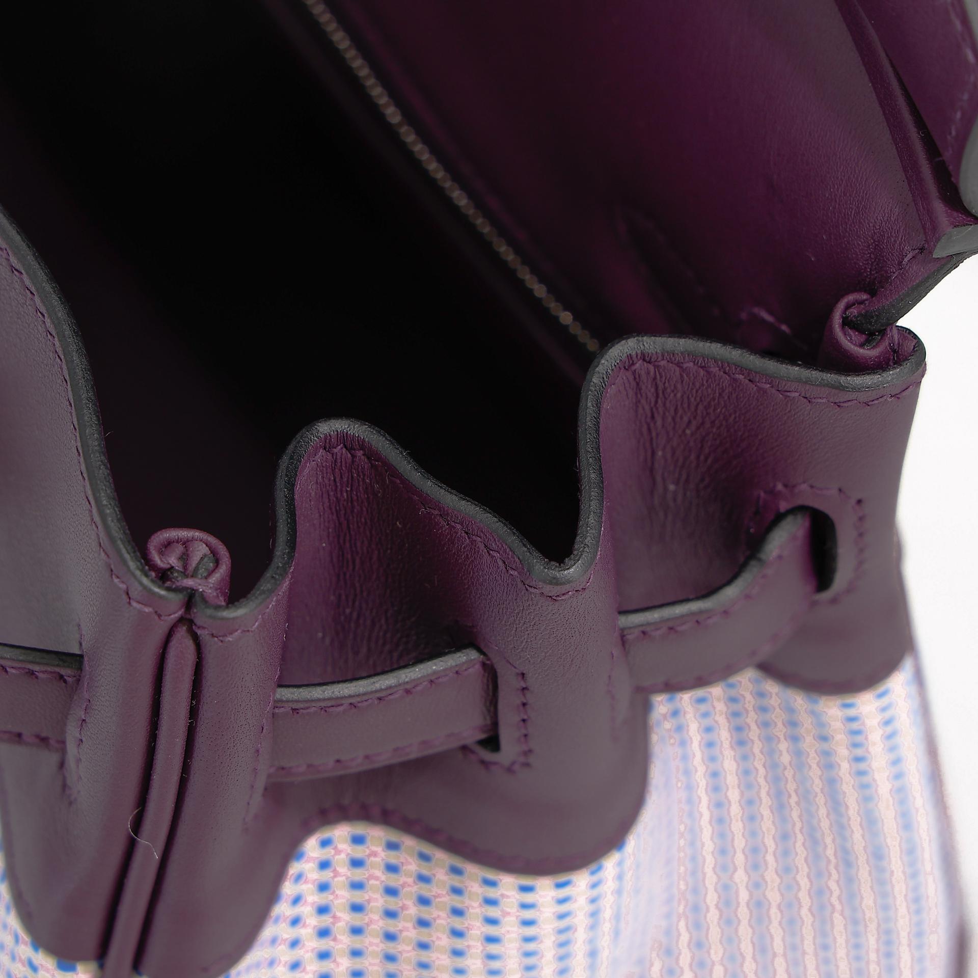 Unused ( Rank NS ) HERMÈS Limited Edition Birkin 25 Quadrille Ecru Cassis (N5) Mauve Sylvestre (X9) Swift Toile Quadrille canvas Palladium hardware B (2023) - 13