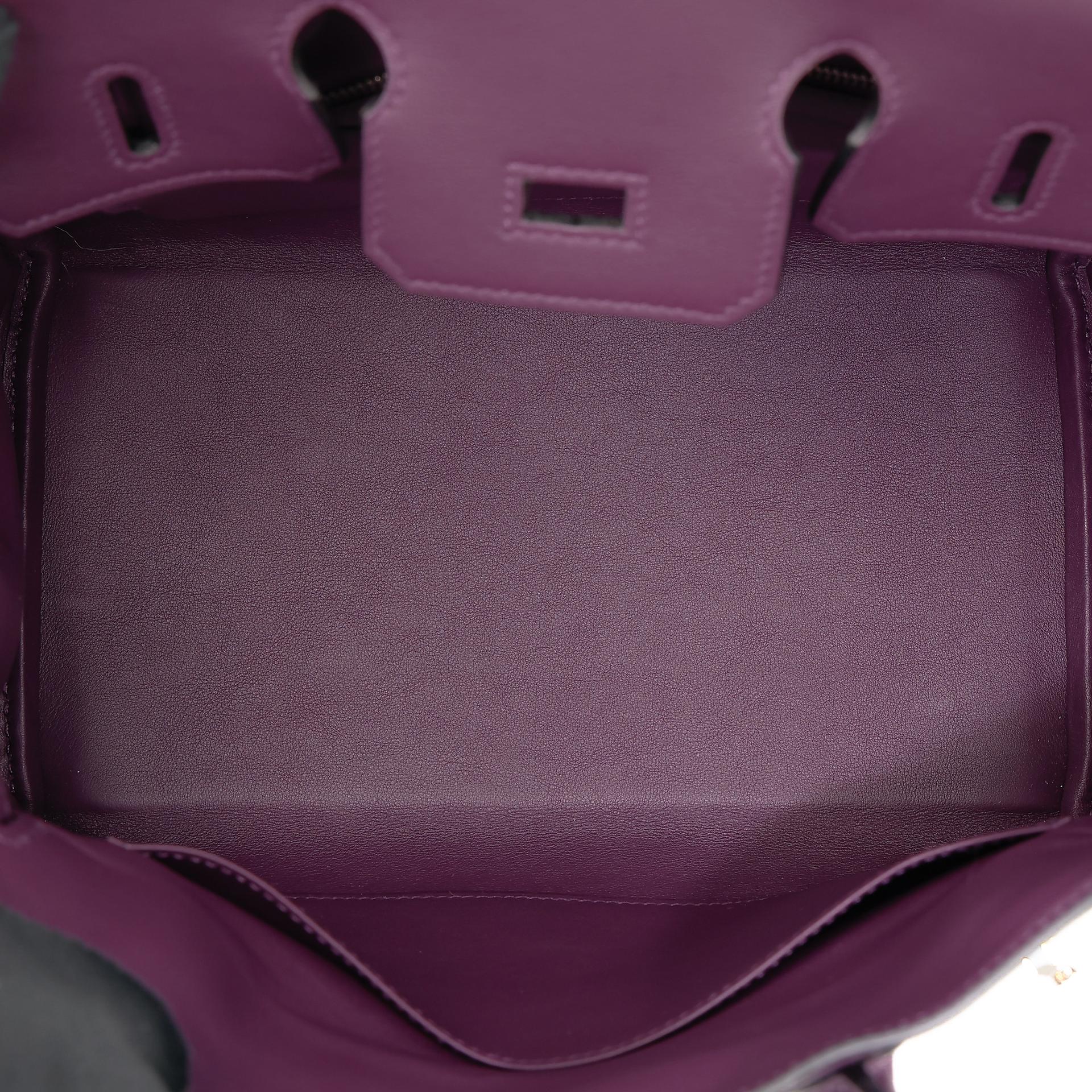 Unused ( Rank NS ) HERMÈS Limited Edition Birkin 25 Quadrille Ecru Cassis (N5) Mauve Sylvestre (X9) Swift Toile Quadrille canvas Palladium hardware B (2023) - 15