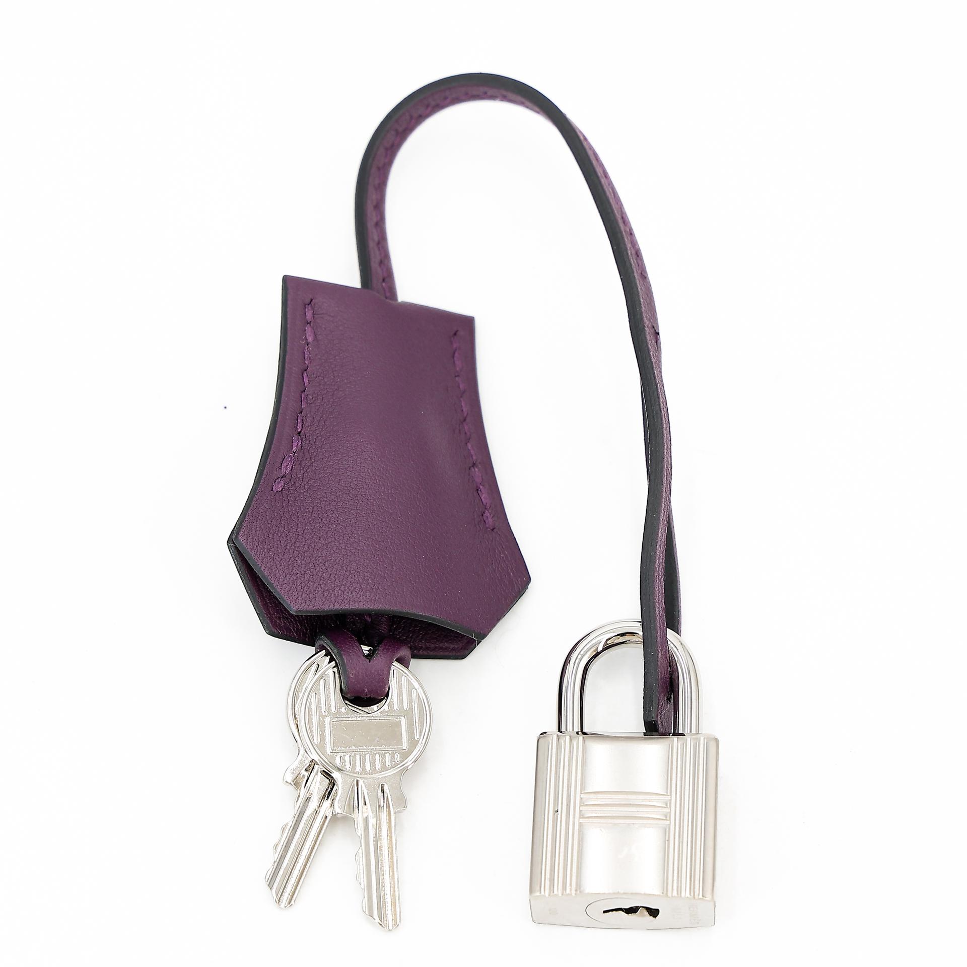 Unused ( Rank NS ) HERMÈS Limited Edition Birkin 25 Quadrille Ecru Cassis (N5) Mauve Sylvestre (X9) Swift Toile Quadrille canvas Palladium hardware B (2023) - 16