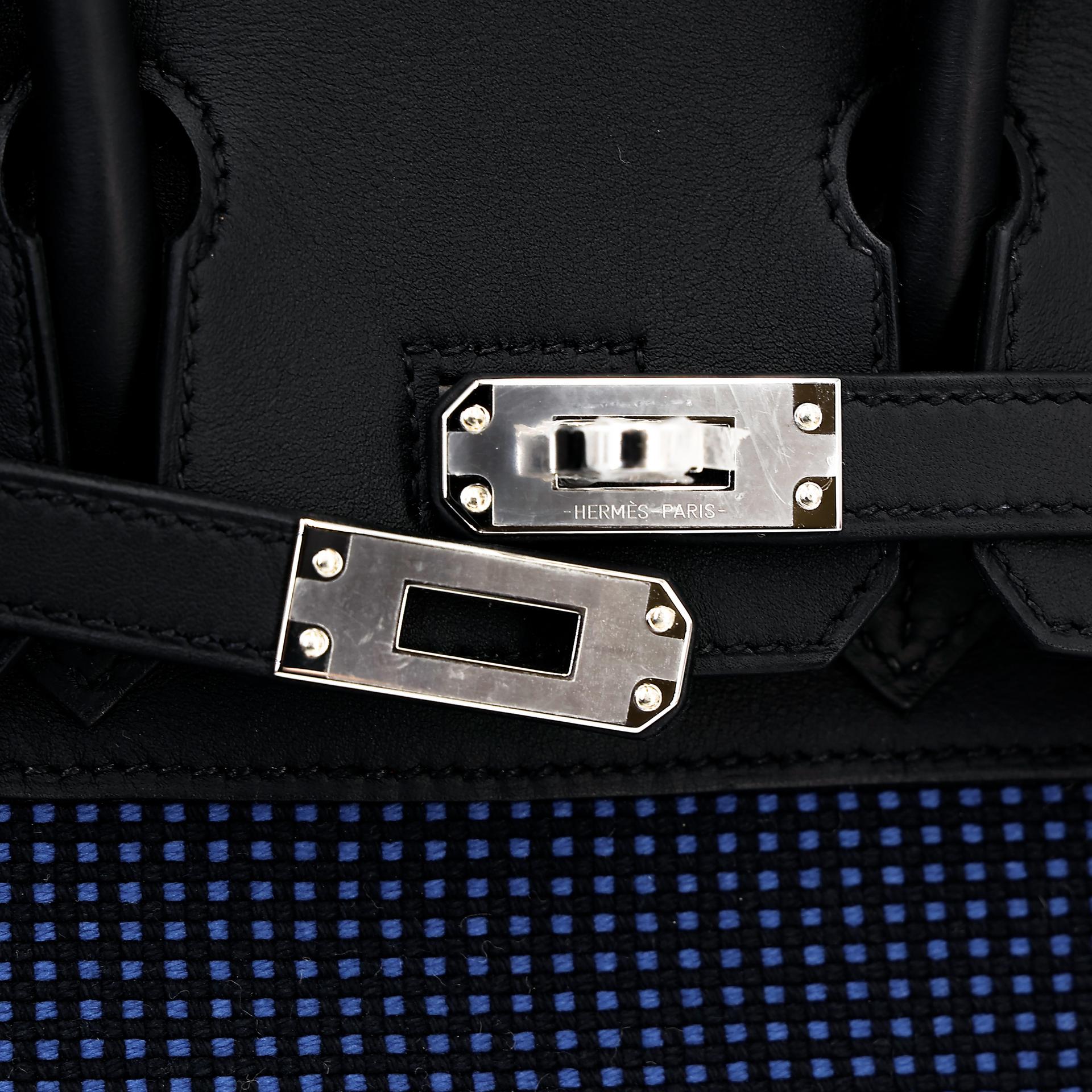 Brand New ( Rank N ) HERMÈS Limited Edition Birkin 25 Quadrille Navy (7U) Black (89) Swift Toile Quadrille Palladium hardware W (2024) - 8