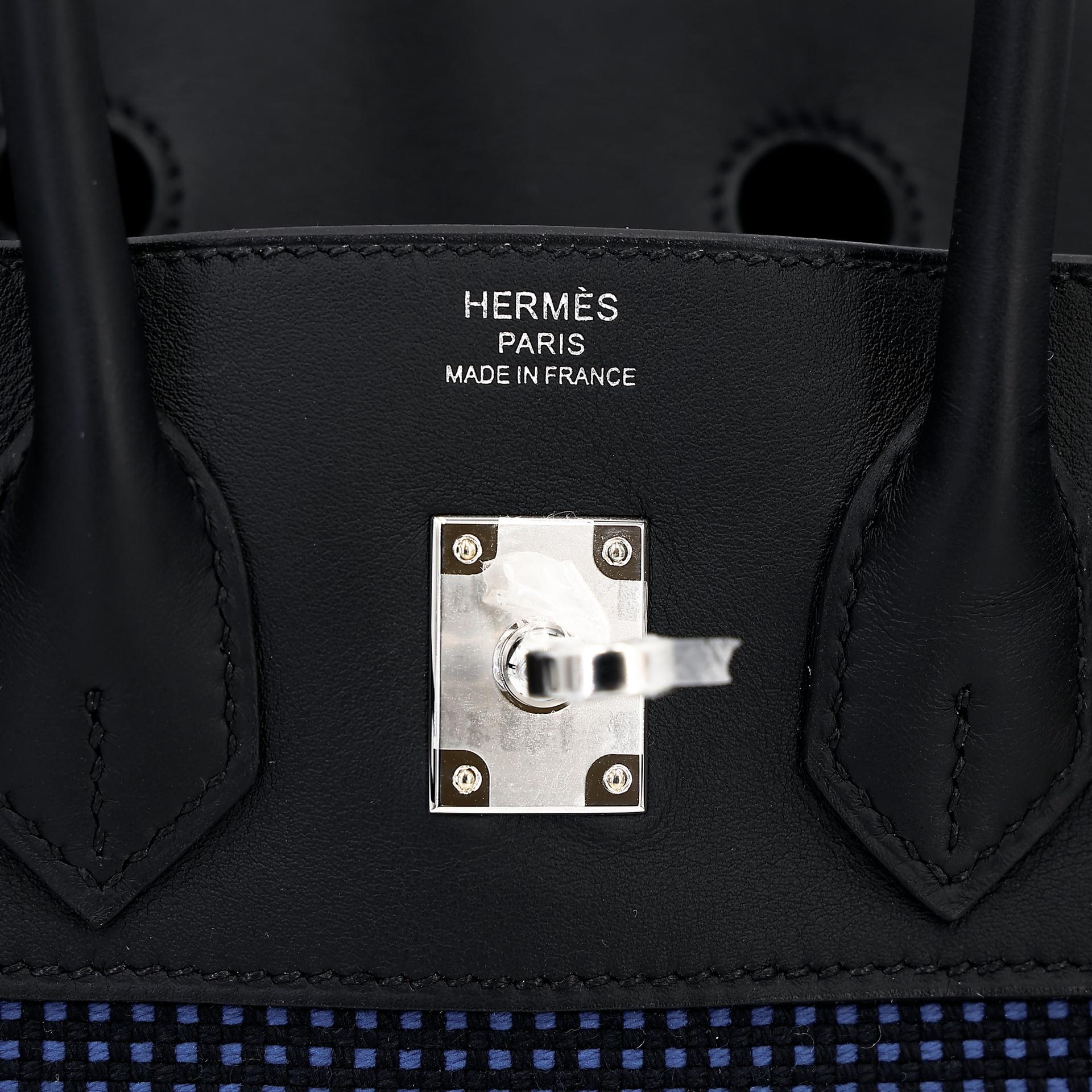 Brand New ( Rank N ) HERMÈS Limited Edition Birkin 25 Quadrille Navy (7U) Black (89) Swift Toile Quadrille Palladium hardware W (2024) - 9