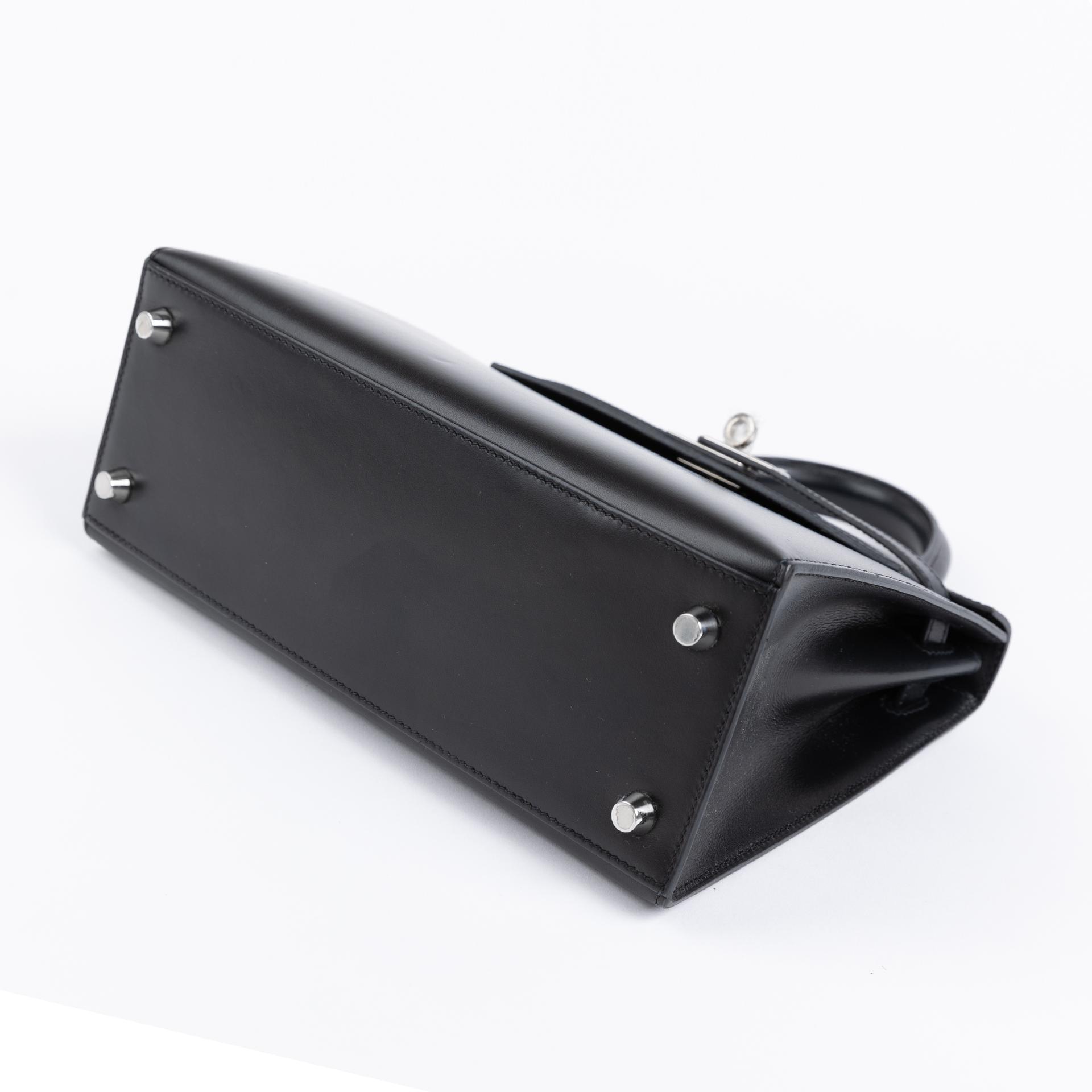 Excellent ( Rank SA ) HERMÈS Kelly 25 Black (89) Box-calf Palladium hardware Y (2020) - 5