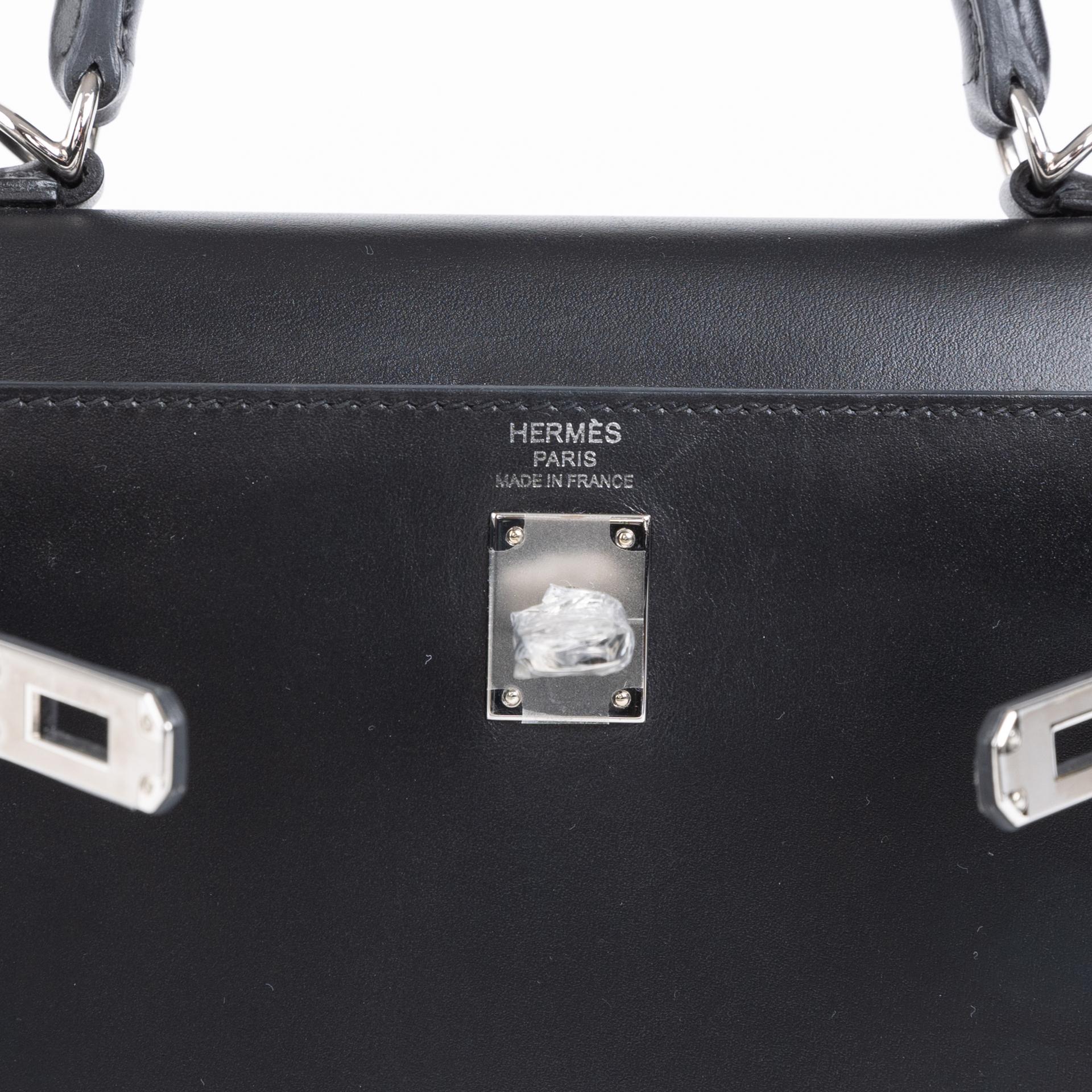 Excellent ( Rank SA ) HERMÈS Kelly 25 Black (89) Box-calf Palladium hardware Y (2020) - 9