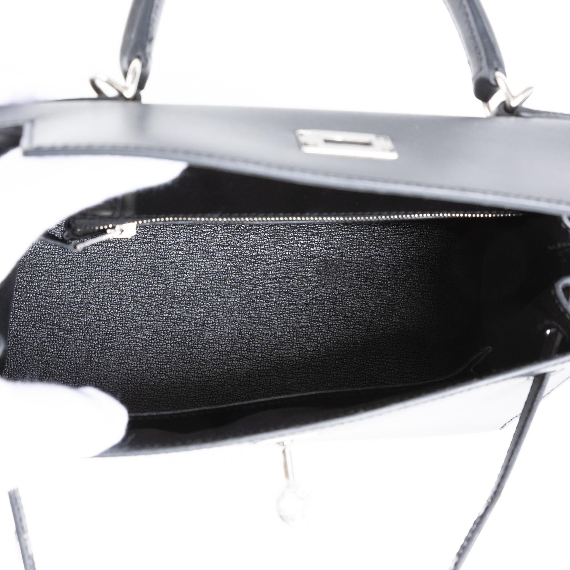 Excellent ( Rank SA ) HERMÈS Kelly 25 Black (89) Box-calf Palladium hardware Y (2020) - 10