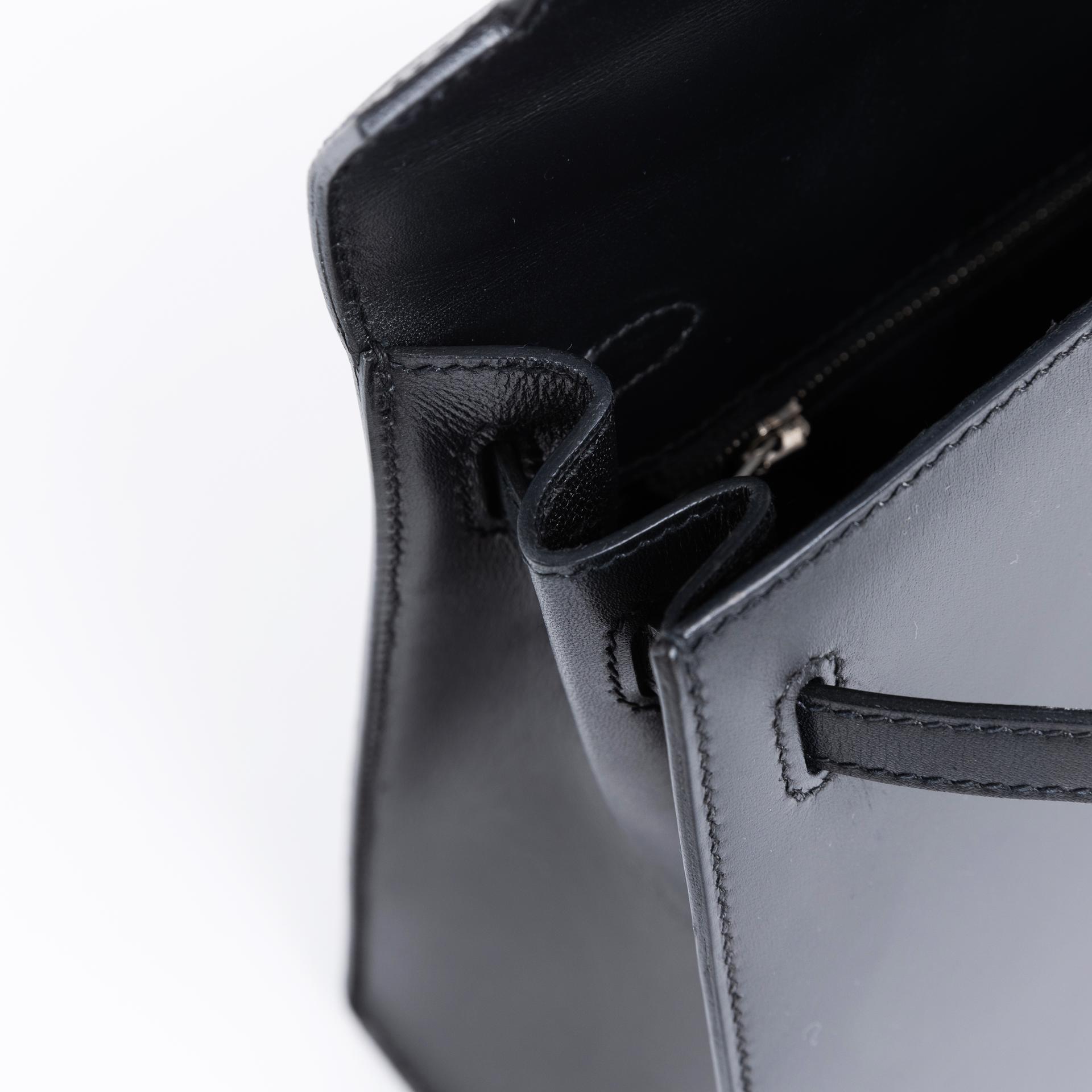 Excellent ( Rank SA ) HERMÈS Kelly 25 Black (89) Box-calf Palladium hardware Y (2020) - 12