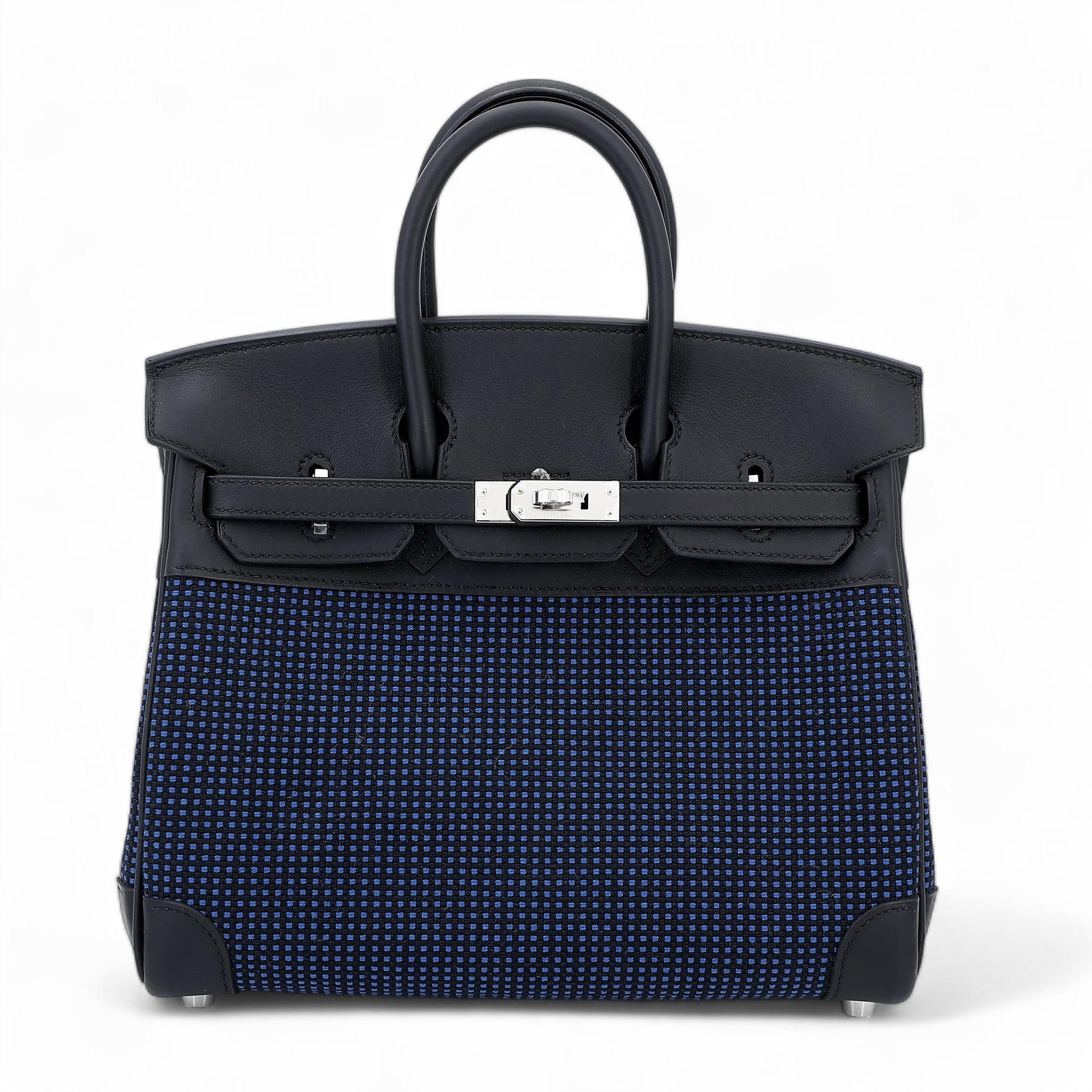Brand New ( Rank N ) HERMÈS Limited Edition Birkin 25 Quadrille Navy (7U) Black (89) Swift Toile Quadrille Palladium hardware W (2024) - 1