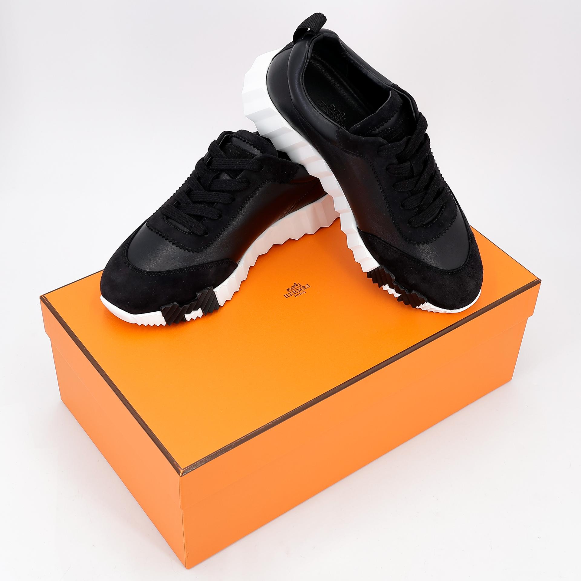 Brand New ( Rank N ) HERMÈS Sneakers Bouncing Black (89) Chevre - 13