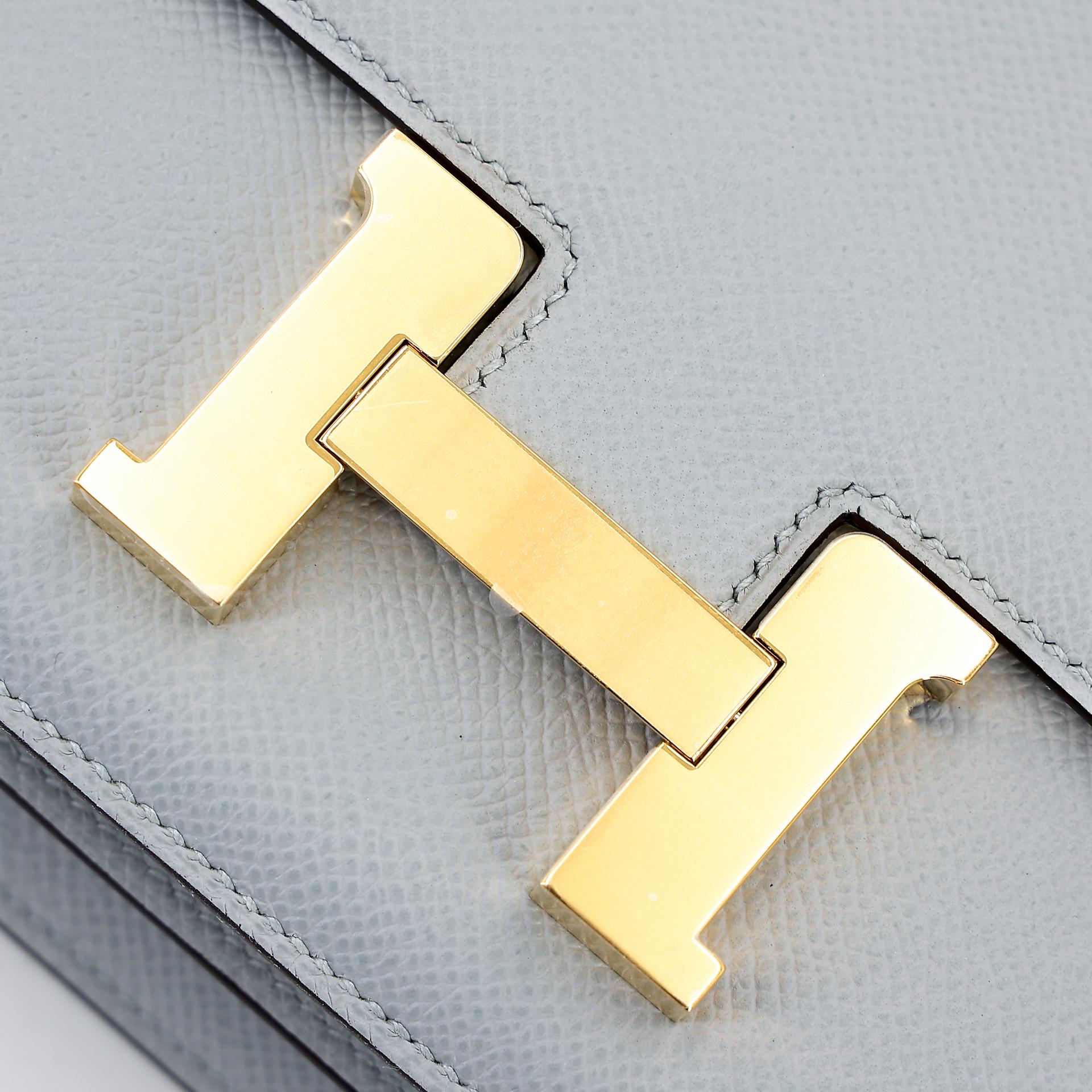 Brand New ( Rank N ) HERMÈS Constance Mini Bleu Glacier (8U) Epsom Gold hardware W (2024) - 8