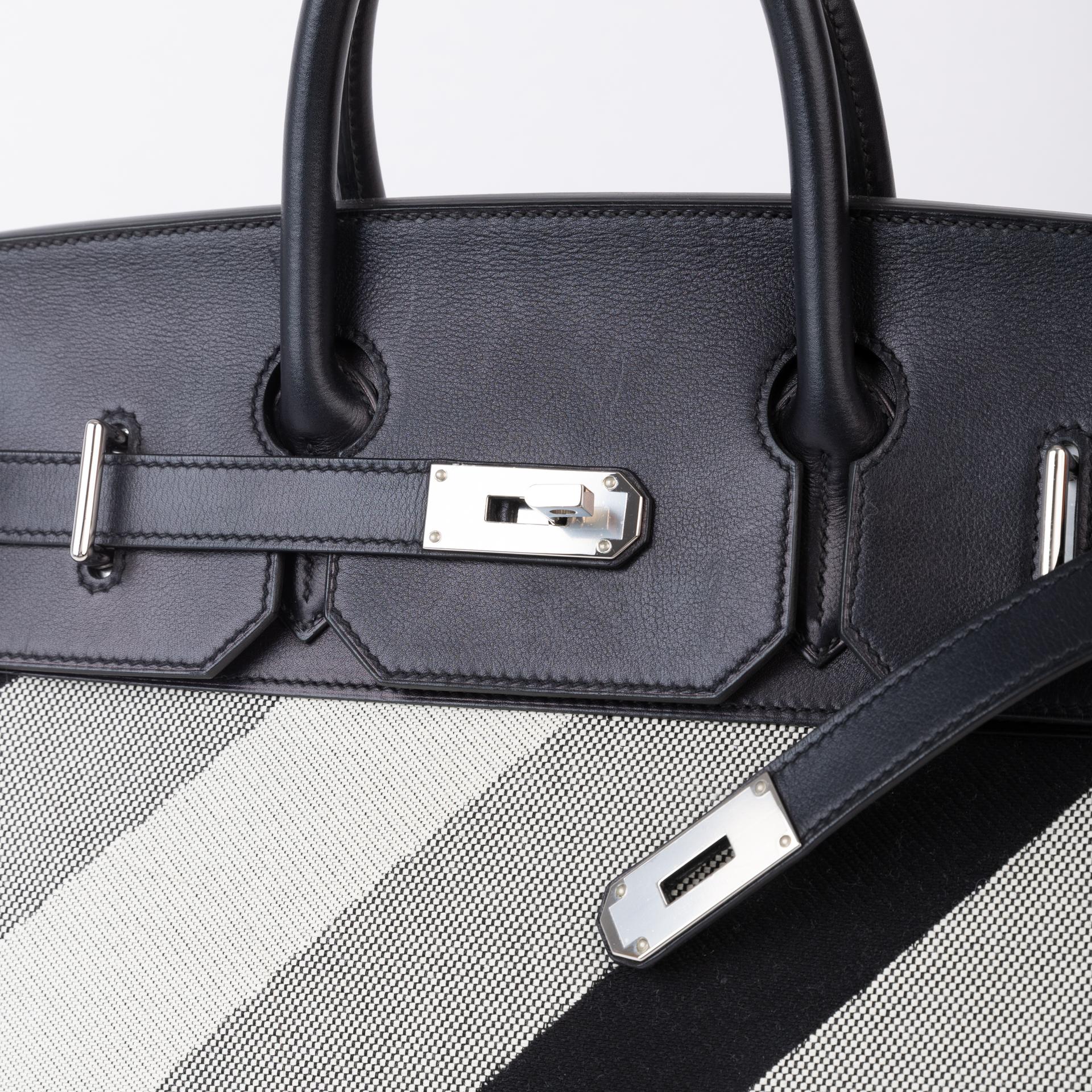 Very Good ( Rank A) HERMÈS Haut à Courroies HAC 40 Black (89) Canvas Evercolor Palladium hardware Y (2020) - 7