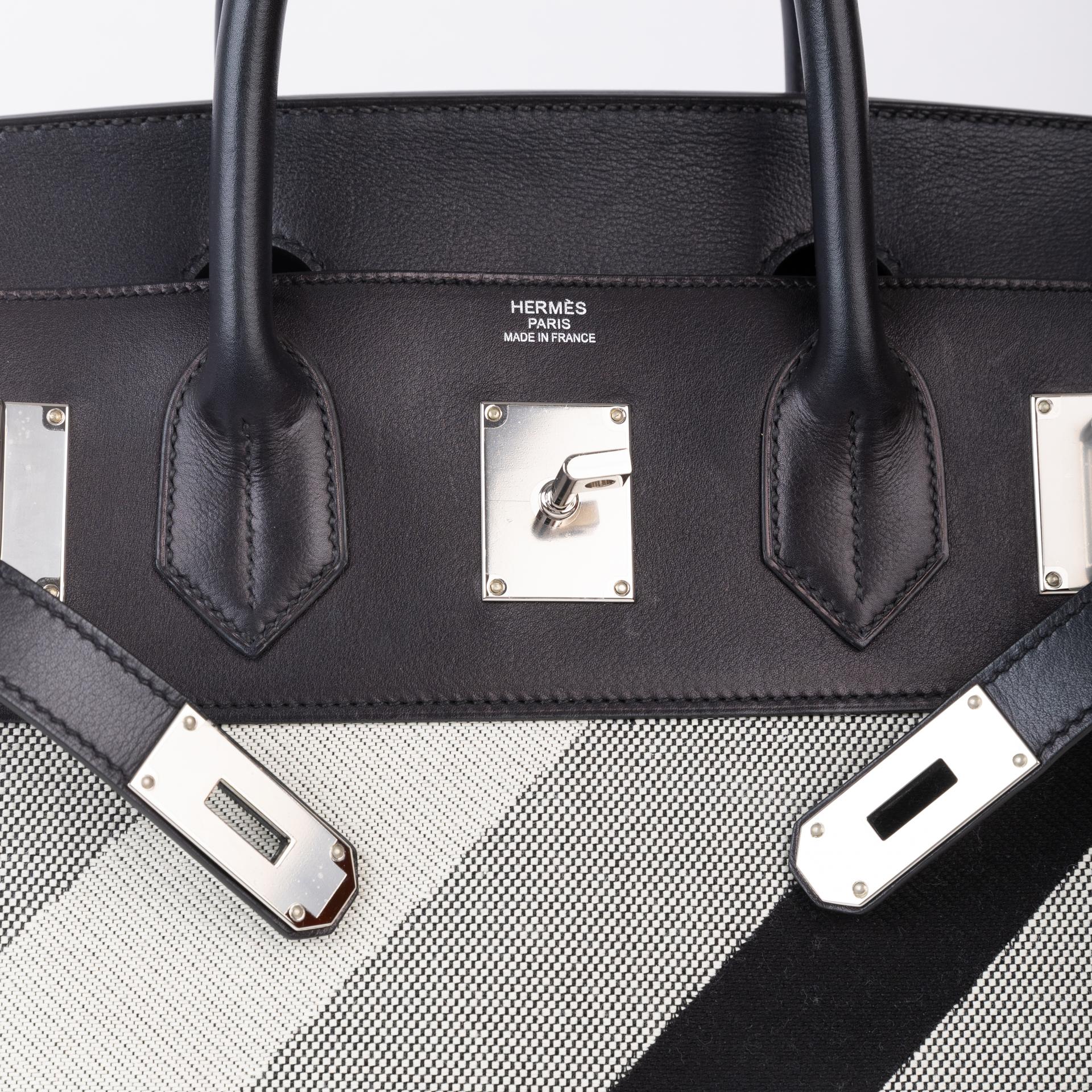 Very Good ( Rank A) HERMÈS Haut à Courroies HAC 40 Black (89) Canvas Evercolor Palladium hardware Y (2020) - 8