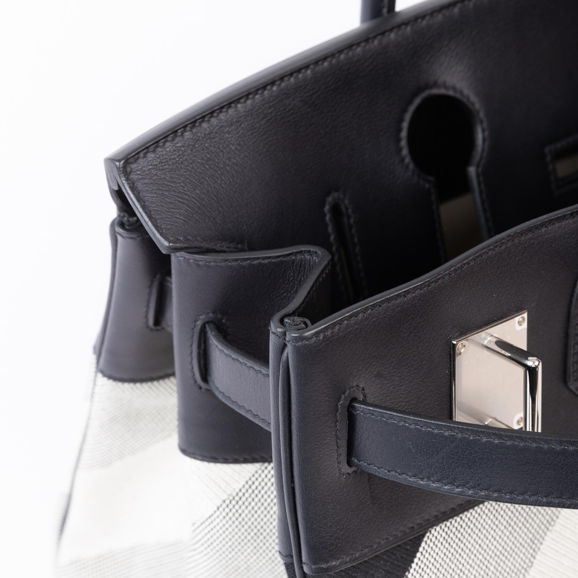 Very Good ( Rank A) HERMÈS Haut à Courroies HAC 40 Black (89) Canvas Evercolor Palladium hardware Y (2020) - 11