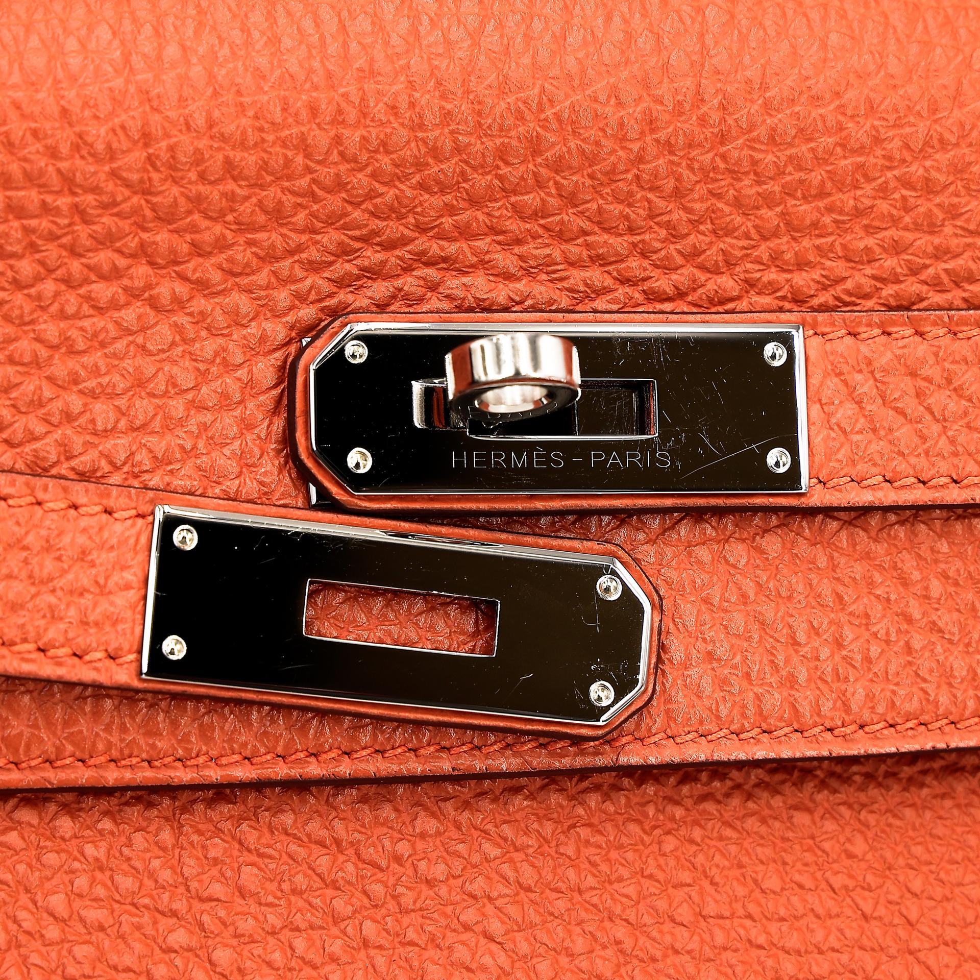 Very Good ( Rank A) HERMÈS Kelly 32 Potiron (5F) Clemence Palladium hardware Square Q (2013) - 11