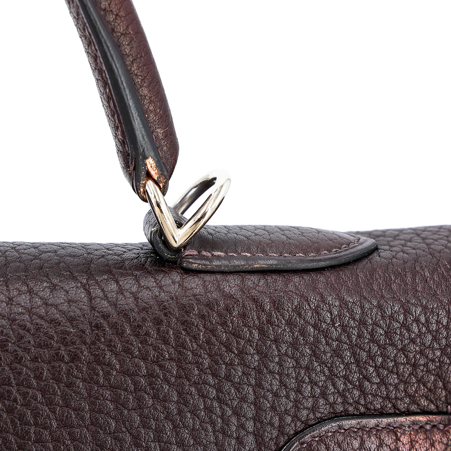 Very Good ( Rank A) HERMÈS Kelly 35 Chocolat (47) Togo Palladium hardware Square F (2002) - 4