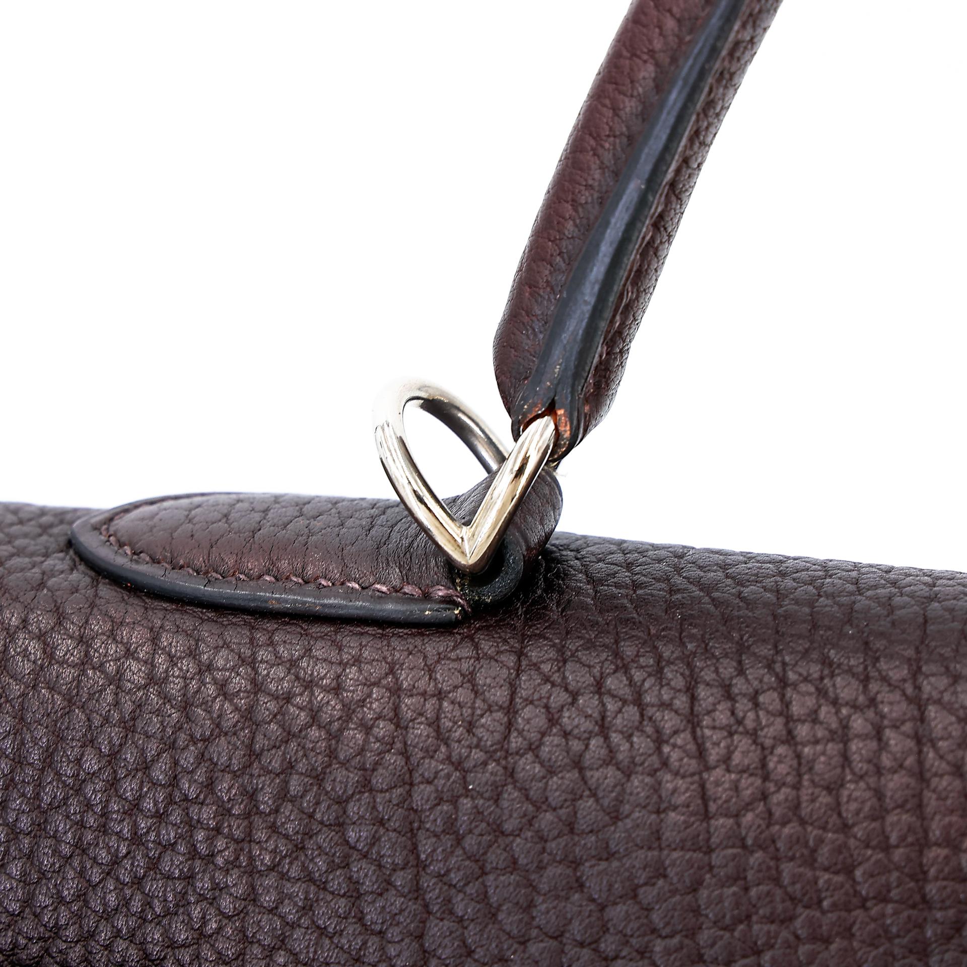 Very Good ( Rank A) HERMÈS Kelly 35 Chocolat (47) Togo Palladium hardware Square F (2002) - 7