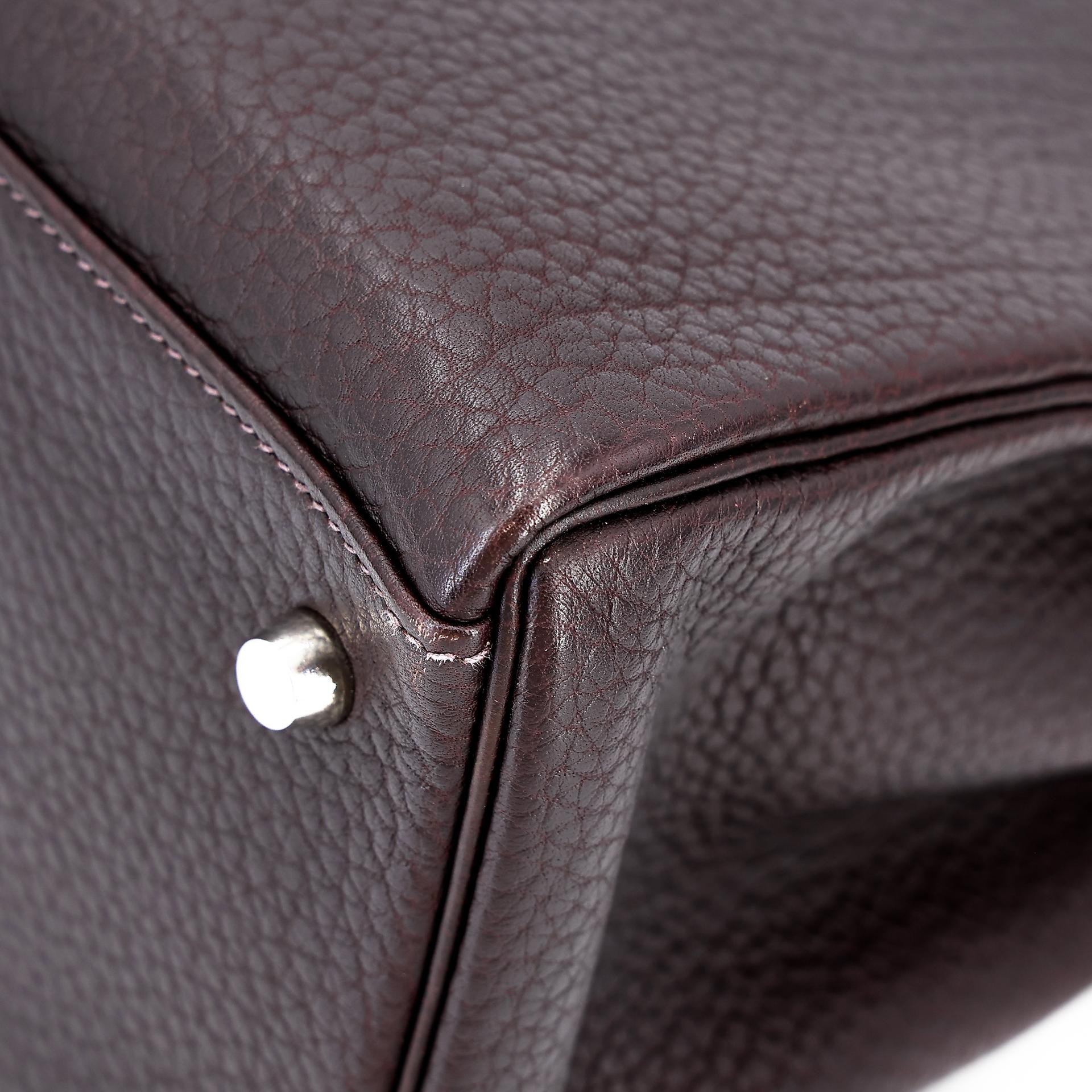 Very Good ( Rank A) HERMÈS Kelly 35 Chocolat (47) Togo Palladium hardware Square F (2002) - 12