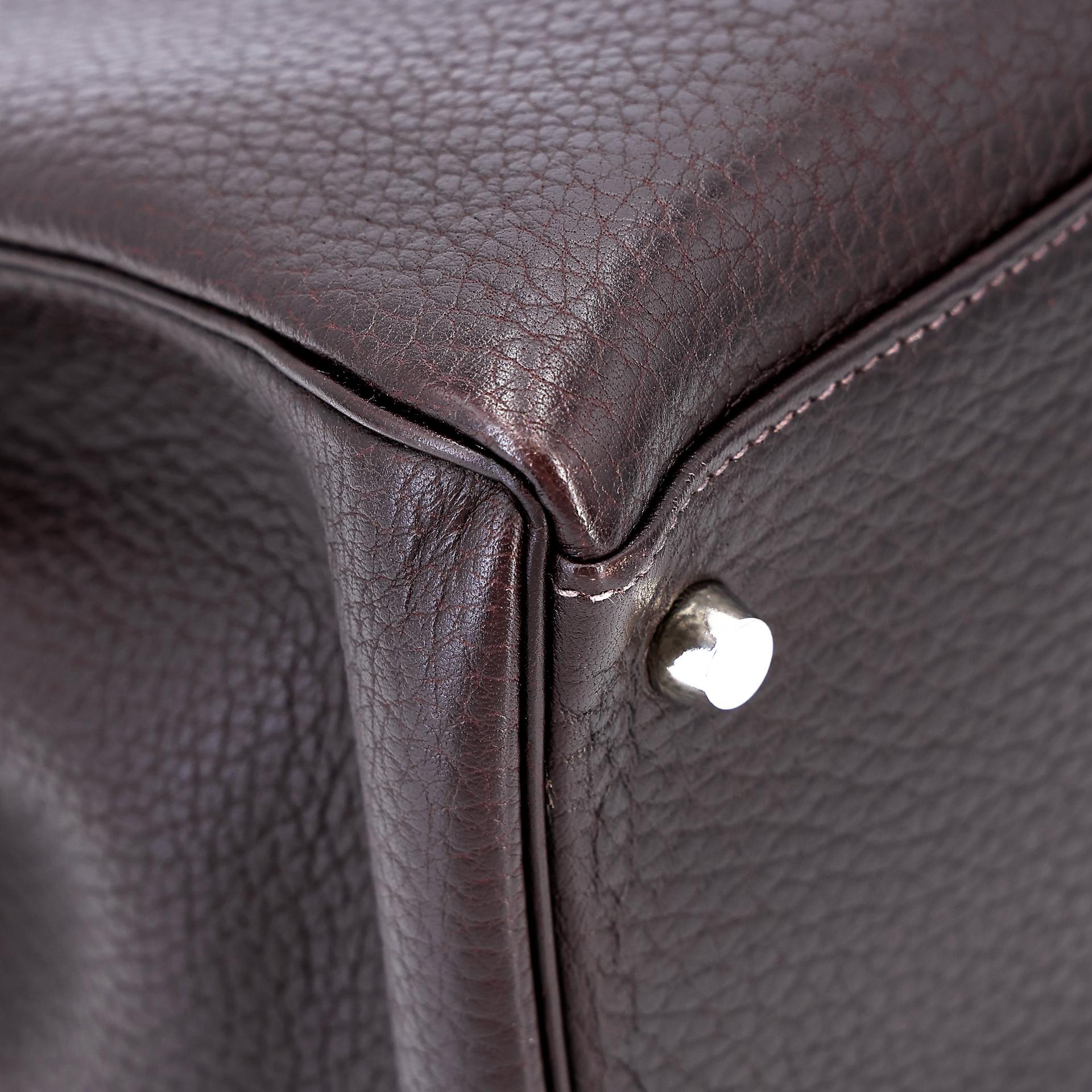 Very Good ( Rank A) HERMÈS Kelly 35 Chocolat (47) Togo Palladium hardware Square F (2002) - 13