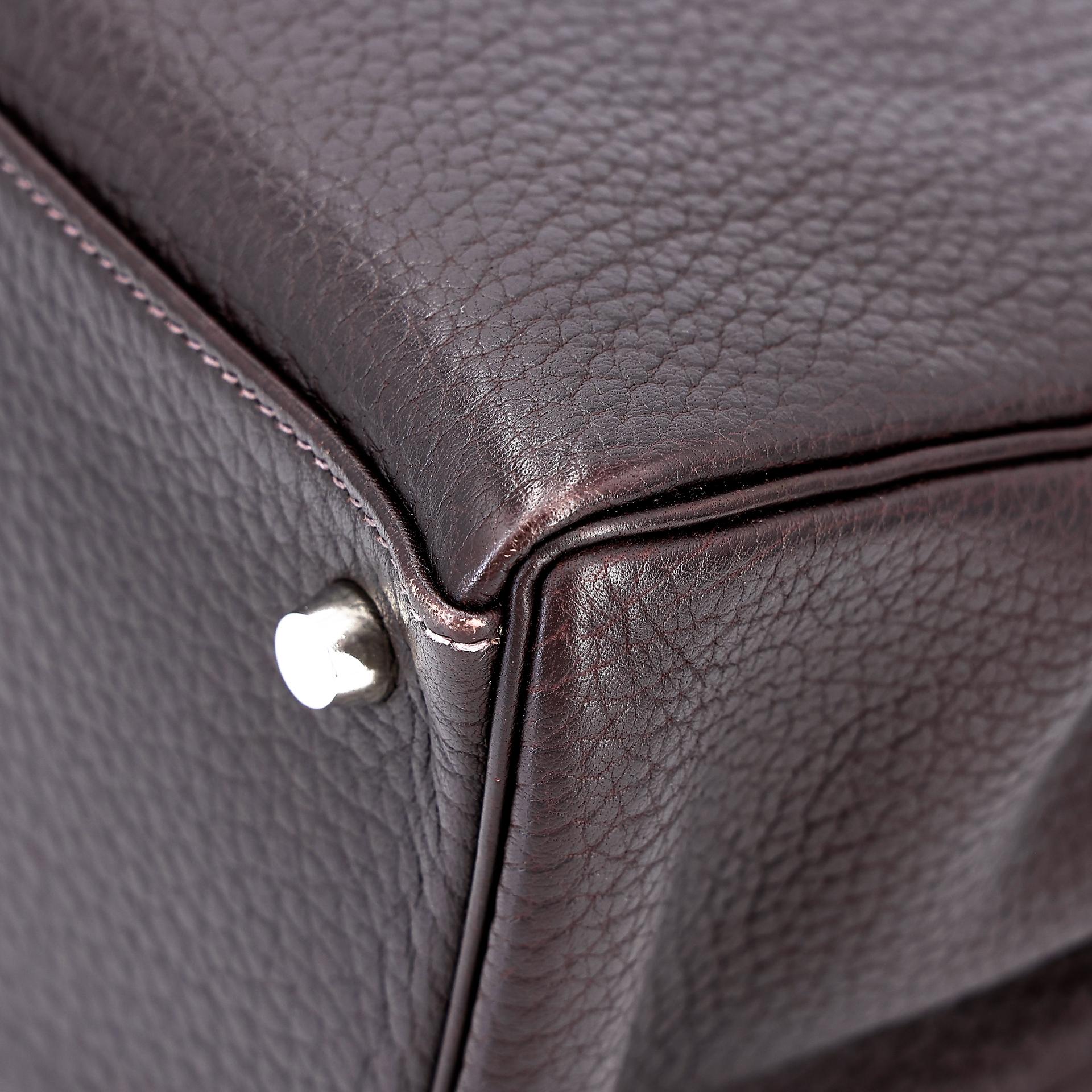 Very Good ( Rank A) HERMÈS Kelly 35 Chocolat (47) Togo Palladium hardware Square F (2002) - 14