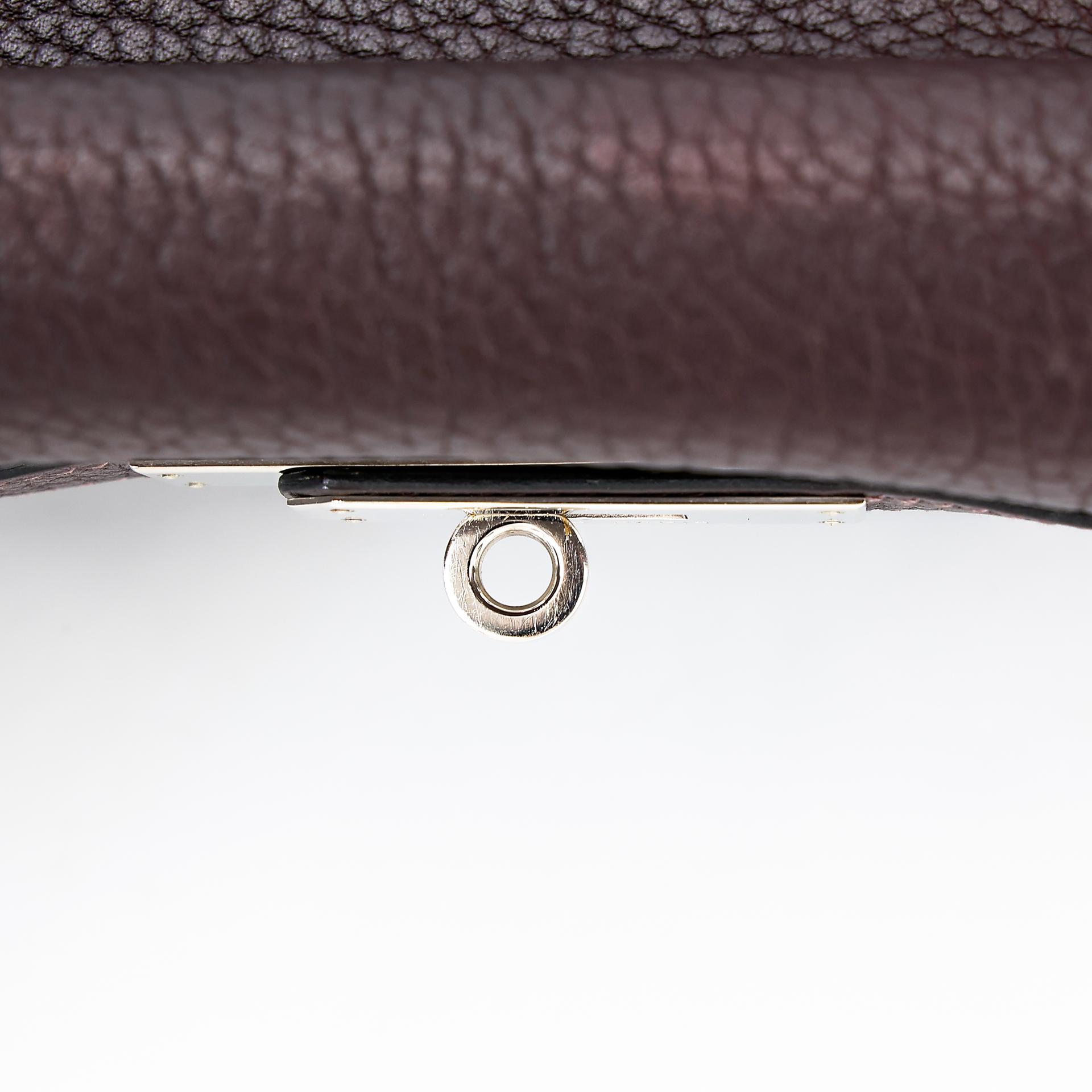Very Good ( Rank A) HERMÈS Kelly 35 Chocolat (47) Togo Palladium hardware Square F (2002) - 18