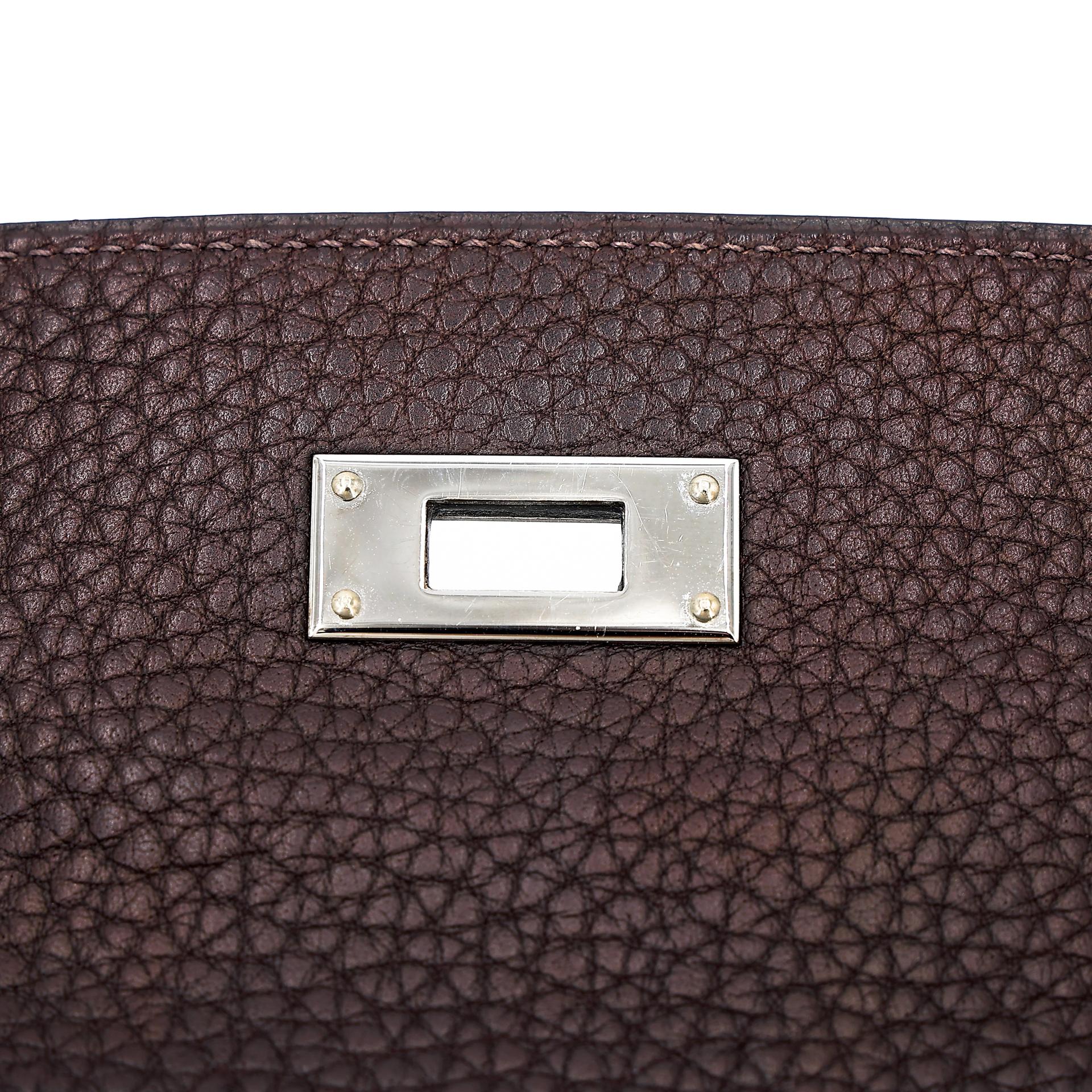 Very Good ( Rank A) HERMÈS Kelly 35 Chocolat (47) Togo Palladium hardware Square F (2002) - 21