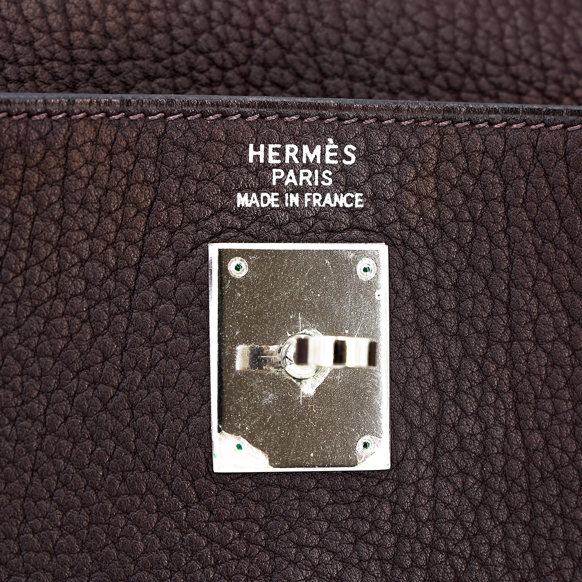 Very Good ( Rank A) HERMÈS Kelly 35 Chocolat (47) Togo Palladium hardware Square F (2002) - 22