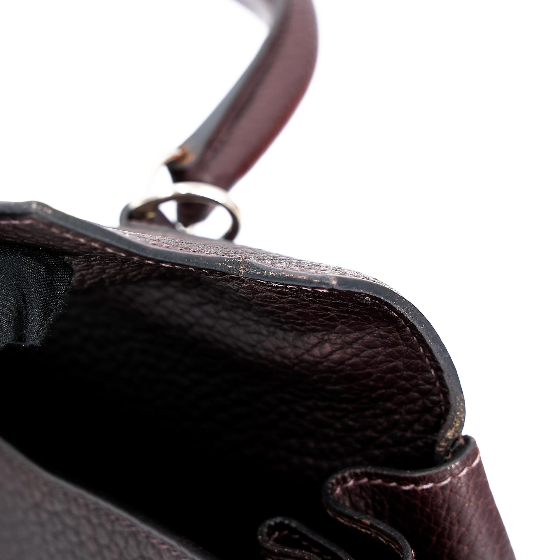 Very Good ( Rank A) HERMÈS Kelly 35 Chocolat (47) Togo Palladium hardware Square F (2002) - 24