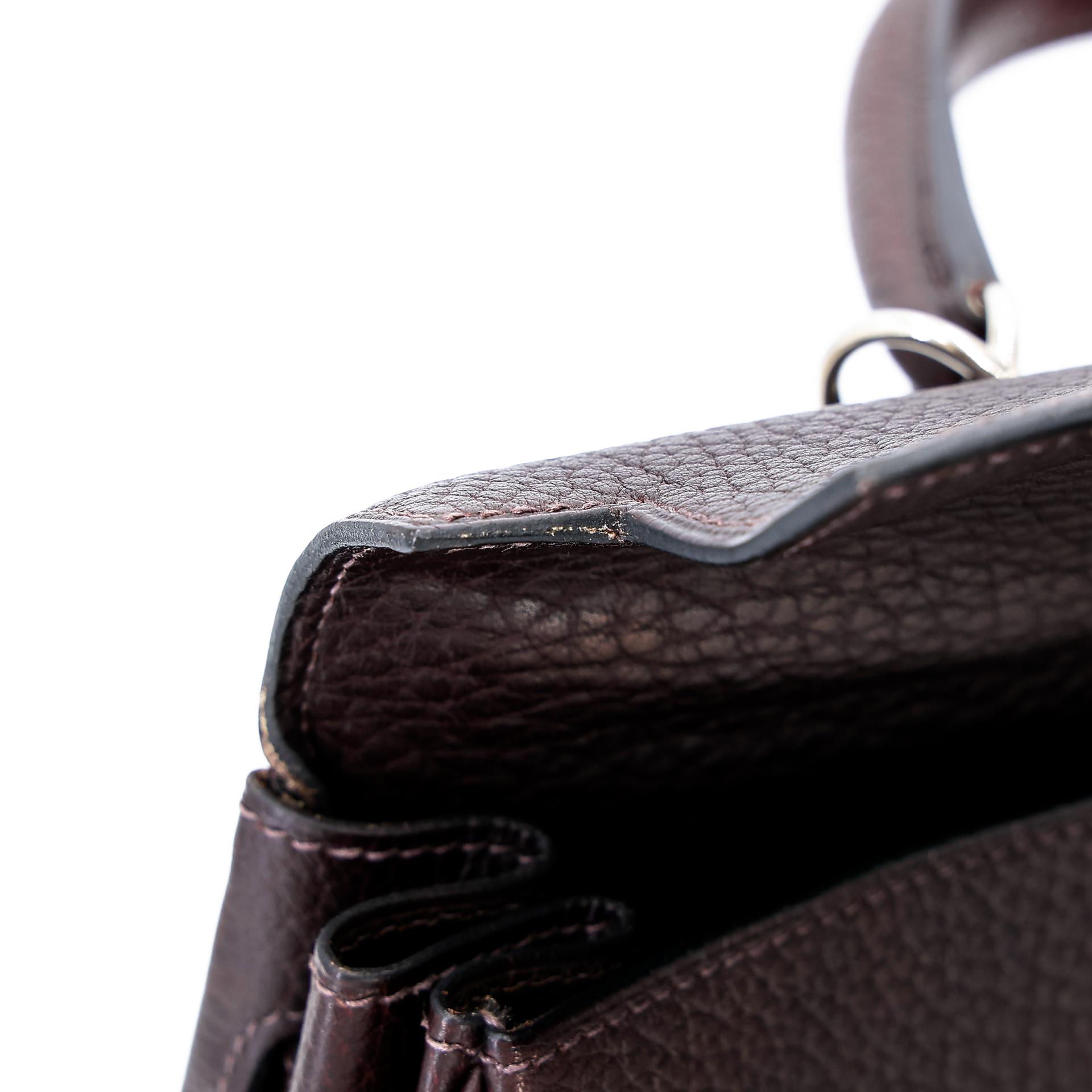 Very Good ( Rank A) HERMÈS Kelly 35 Chocolat (47) Togo Palladium hardware Square F (2002) - 27