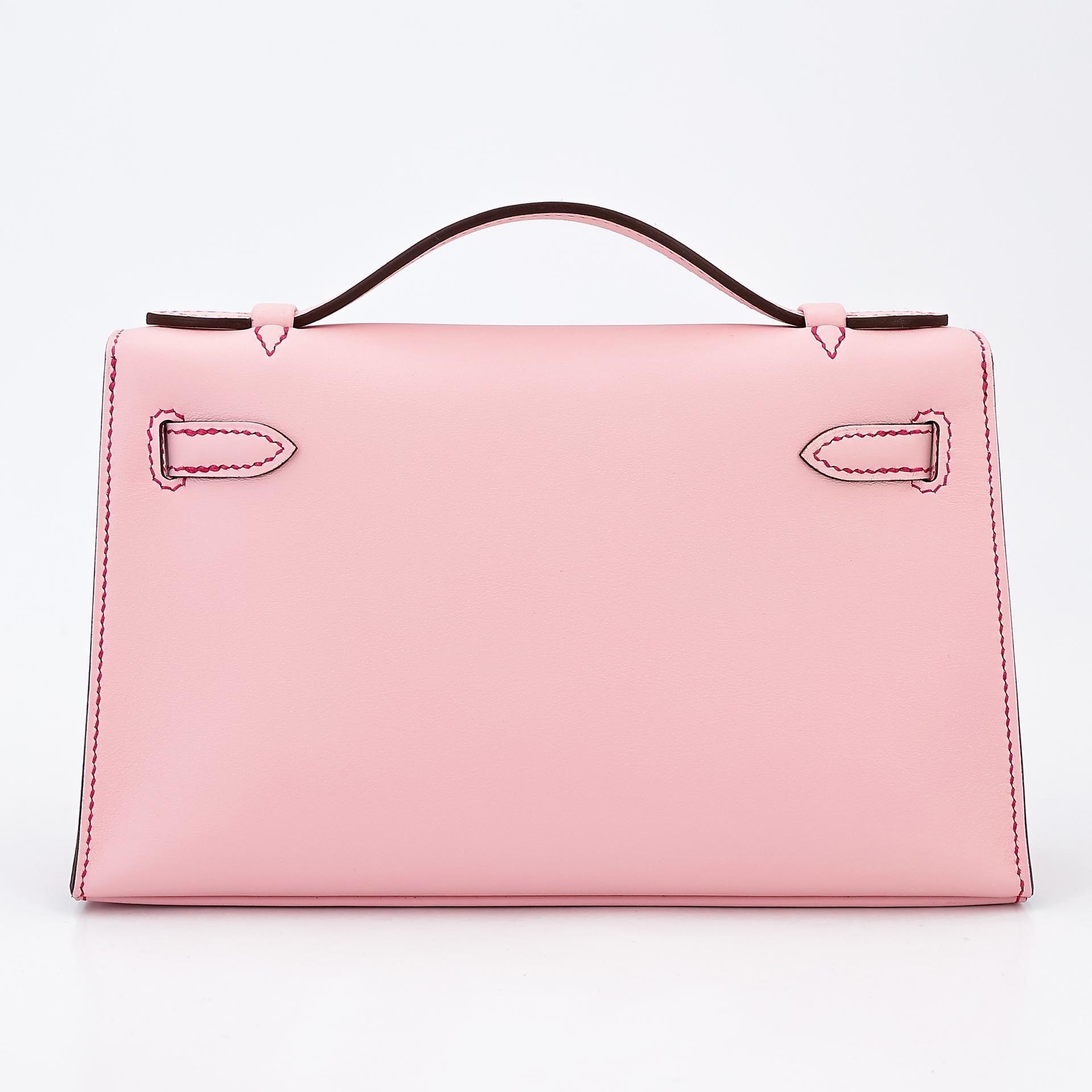 Brand New ( Rank N ) HERMÈS Special Order Kelly Pochette HSS Framboise (90) Gris Perle (80) Rose Sakura (3Q) Swift Permabrass hardware W (2024) - 2