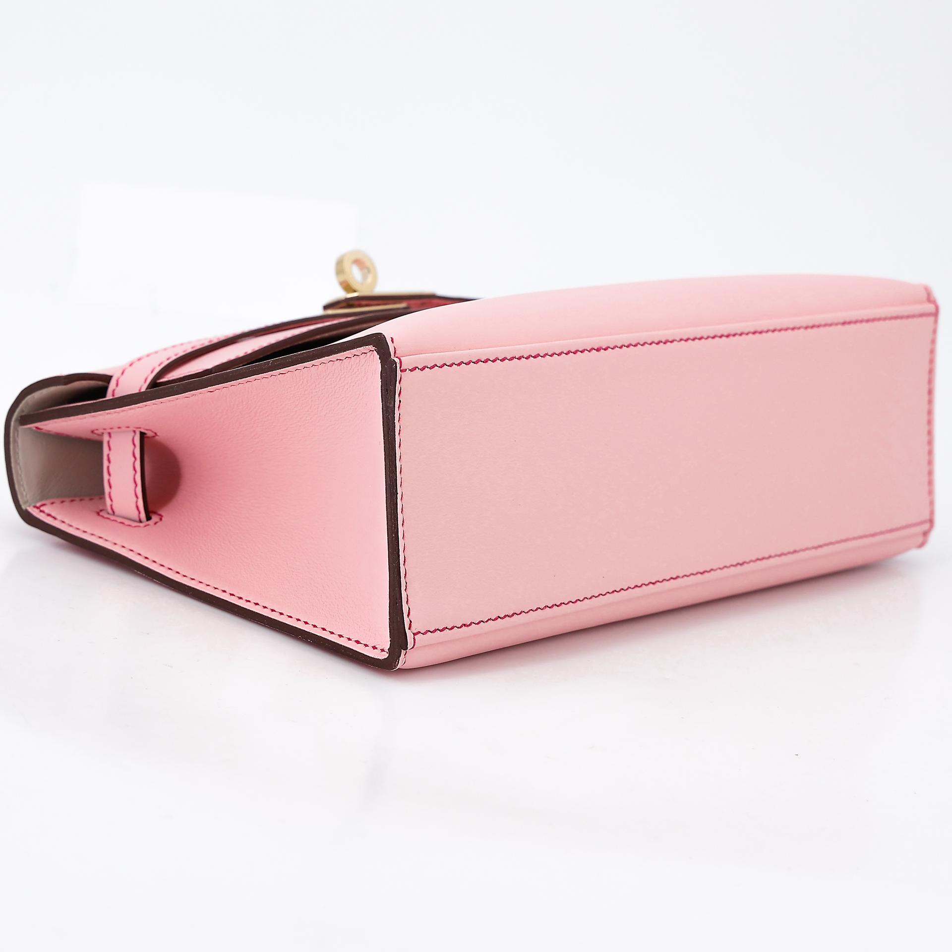 Brand New ( Rank N ) HERMÈS Special Order Kelly Pochette HSS Framboise (90) Gris Perle (80) Rose Sakura (3Q) Swift Permabrass hardware W (2024) - 5