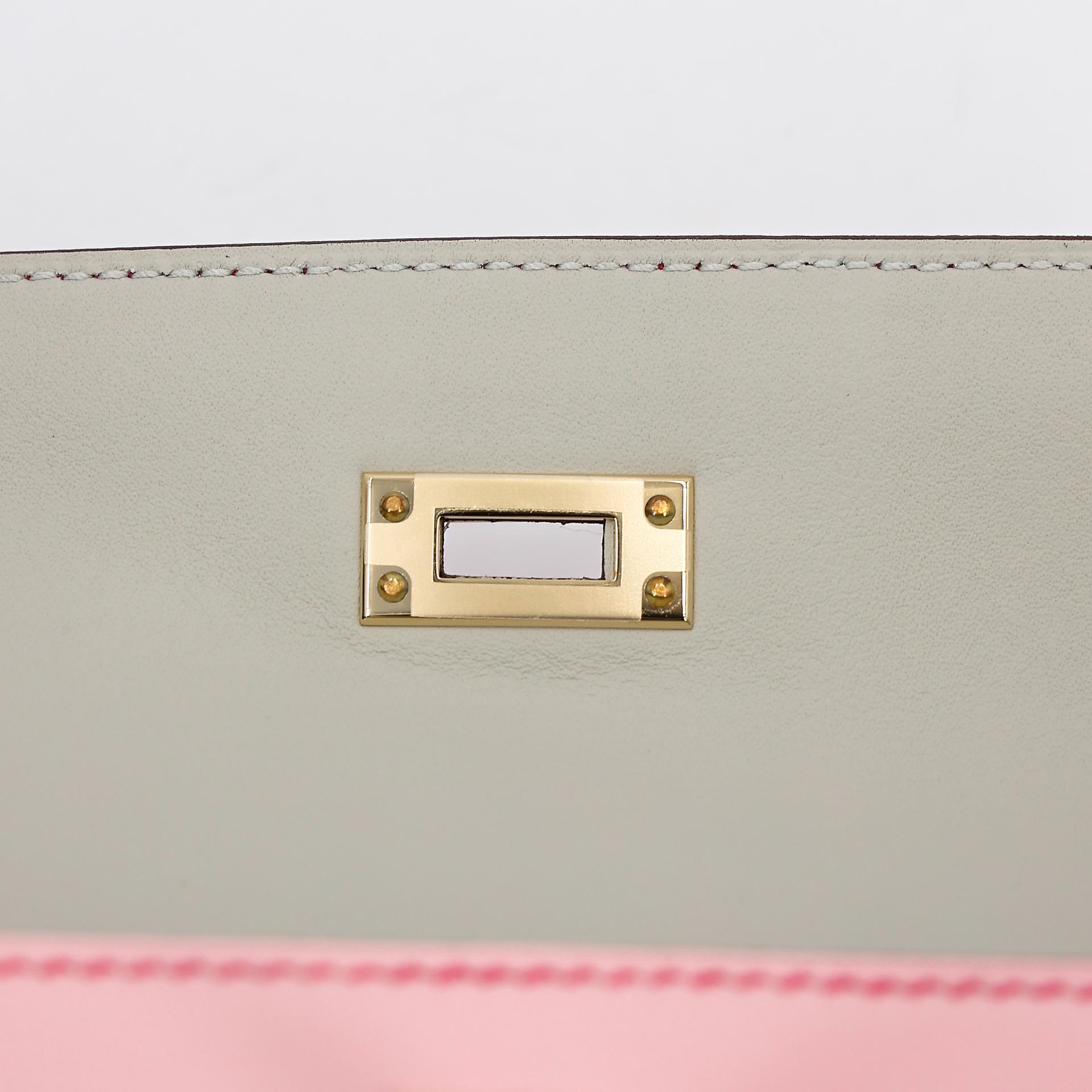 Brand New ( Rank N ) HERMÈS Special Order Kelly Pochette HSS Framboise (90) Gris Perle (80) Rose Sakura (3Q) Swift Permabrass hardware W (2024) - 10