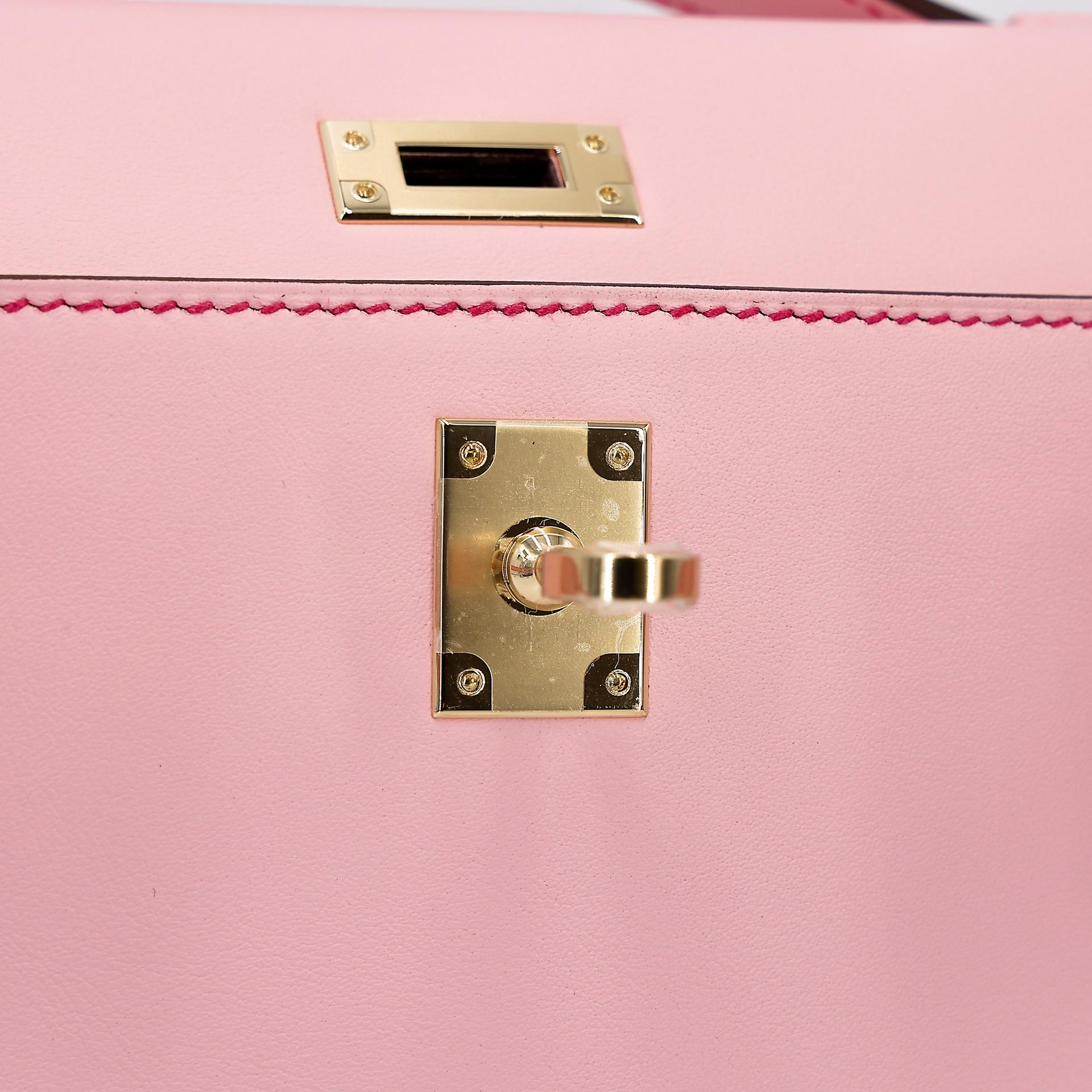 Brand New ( Rank N ) HERMÈS Special Order Kelly Pochette HSS Framboise (90) Gris Perle (80) Rose Sakura (3Q) Swift Permabrass hardware W (2024) - 11