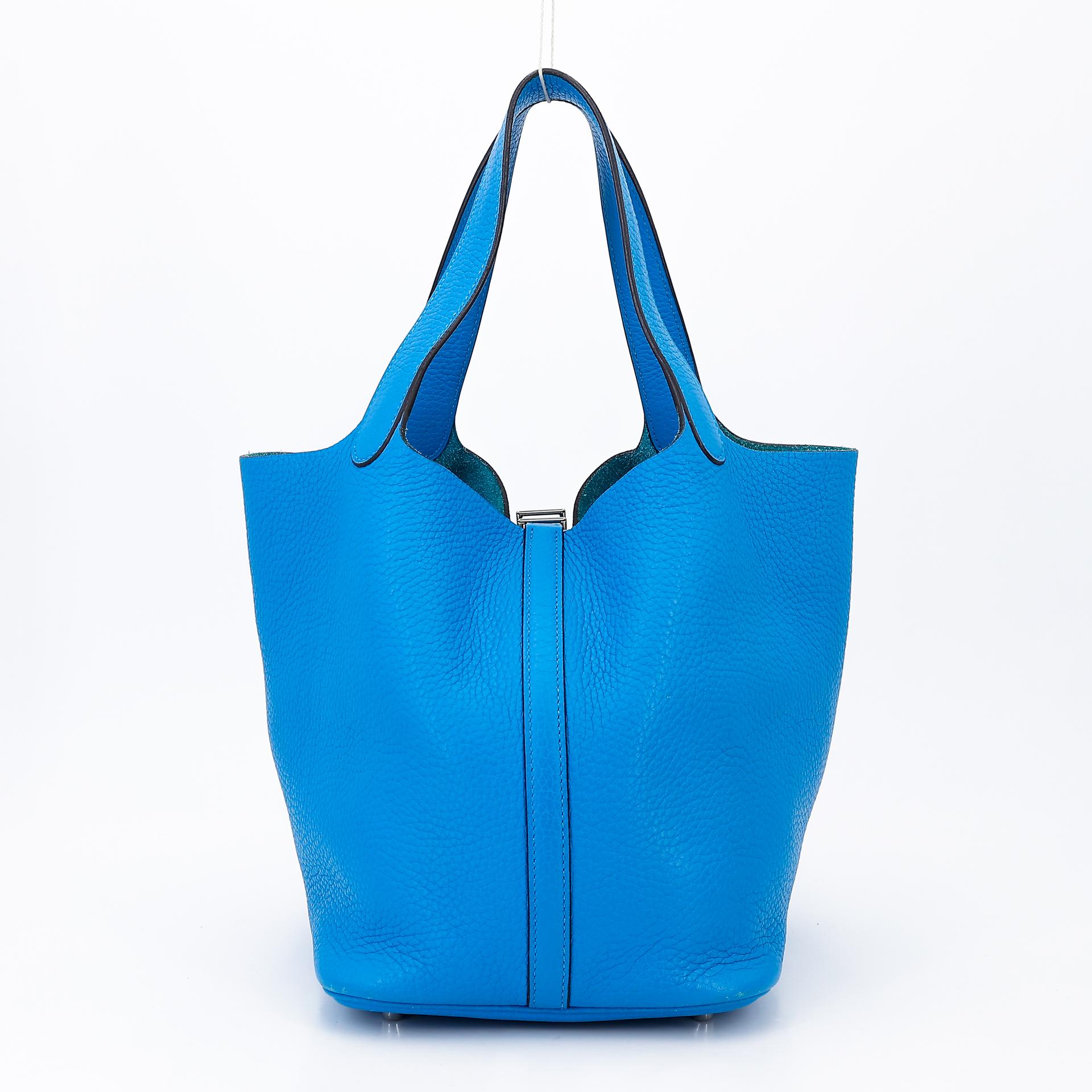 Very Good ( Rank A) HERMÈS Picotin Lock MM Bleu Zanzibar (B3) Clemence Palladium hardware X (2016) - 2