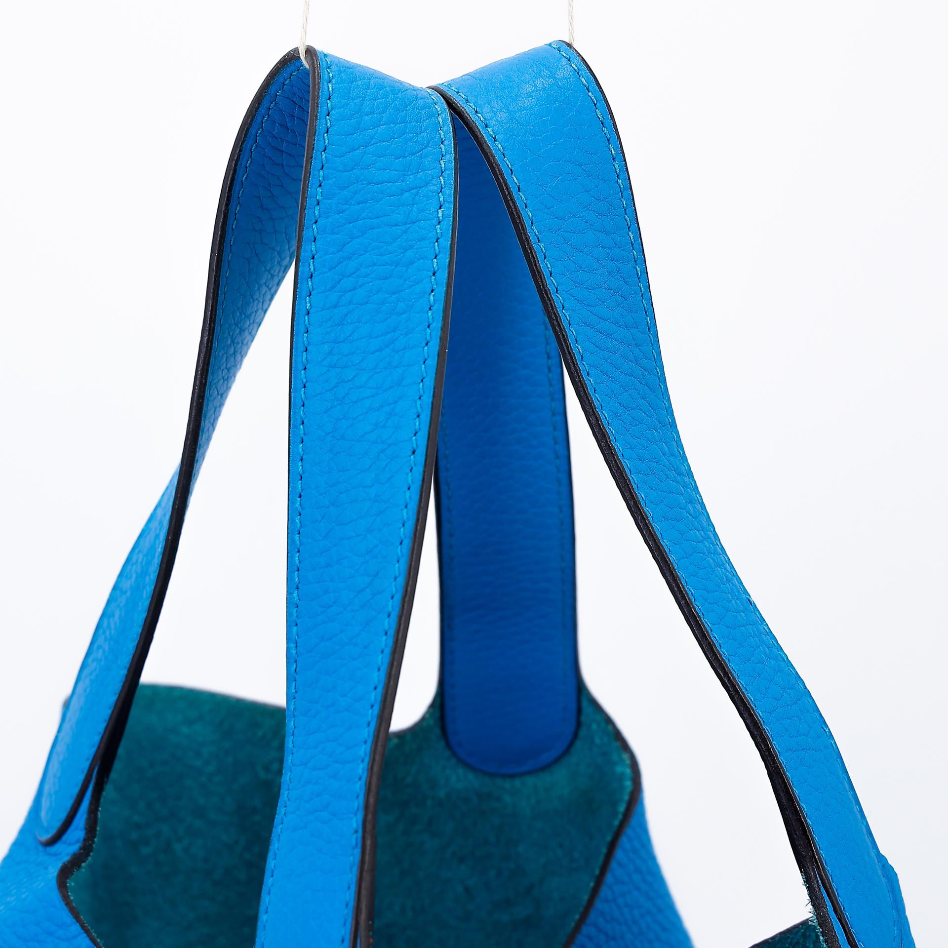 Very Good ( Rank A) HERMÈS Picotin Lock MM Bleu Zanzibar (B3) Clemence Palladium hardware X (2016) - 3