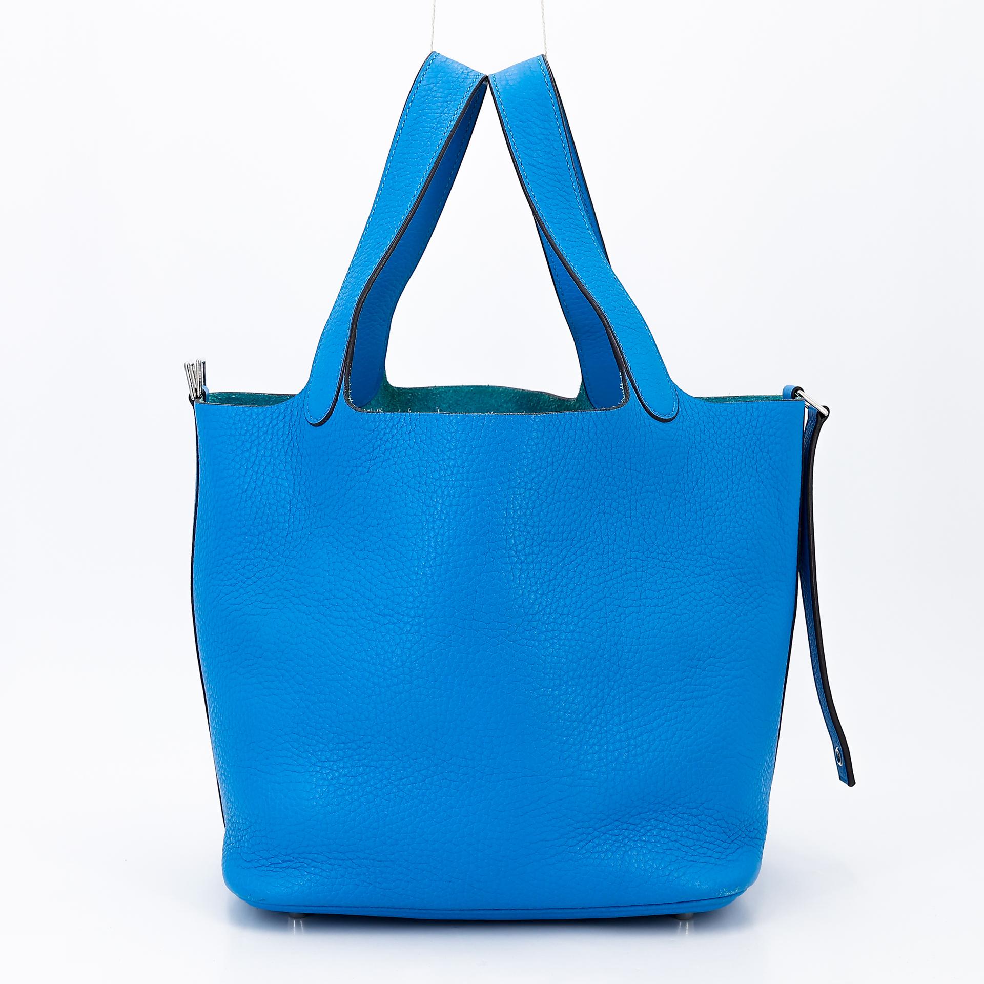 Very Good ( Rank A) HERMÈS Picotin Lock MM Bleu Zanzibar (B3) Clemence Palladium hardware X (2016) - 4