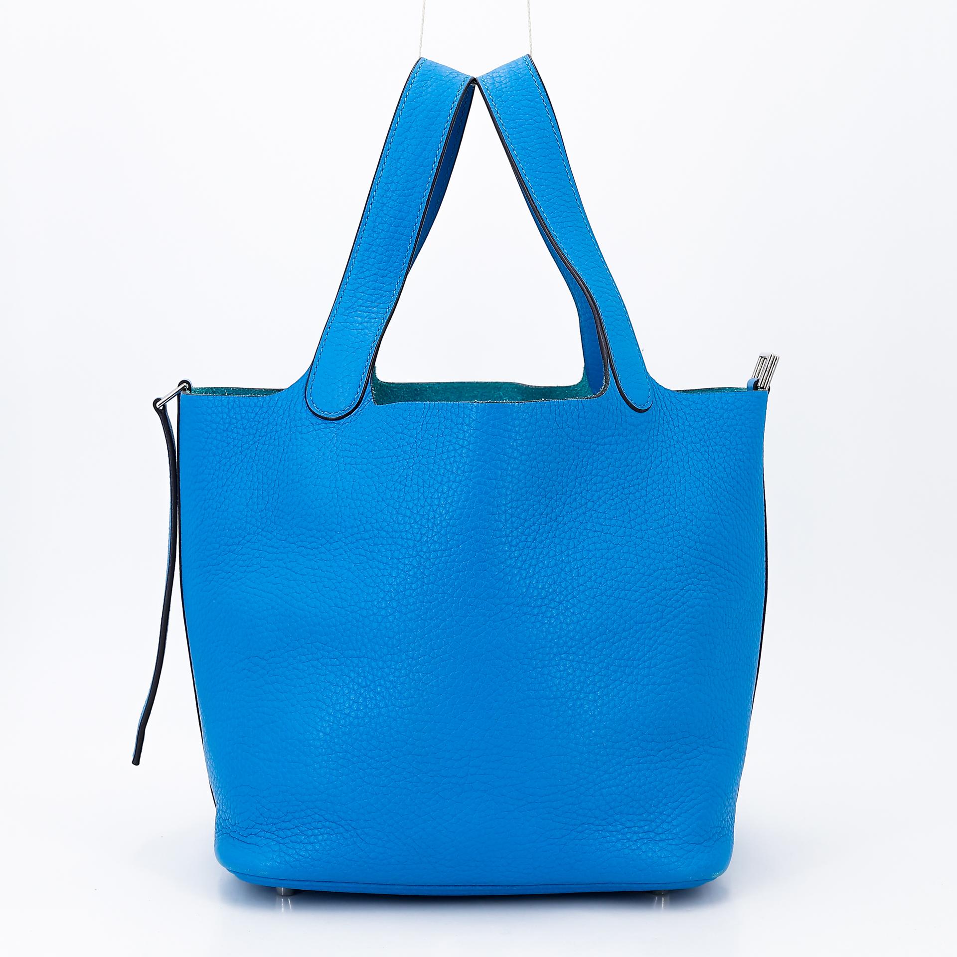 Very Good ( Rank A) HERMÈS Picotin Lock MM Bleu Zanzibar (B3) Clemence Palladium hardware X (2016) - 5