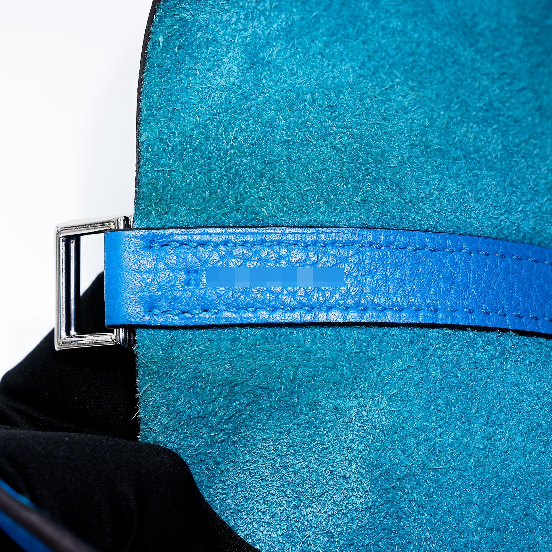 Very Good ( Rank A) HERMÈS Picotin Lock MM Bleu Zanzibar (B3) Clemence Palladium hardware X (2016) - 11