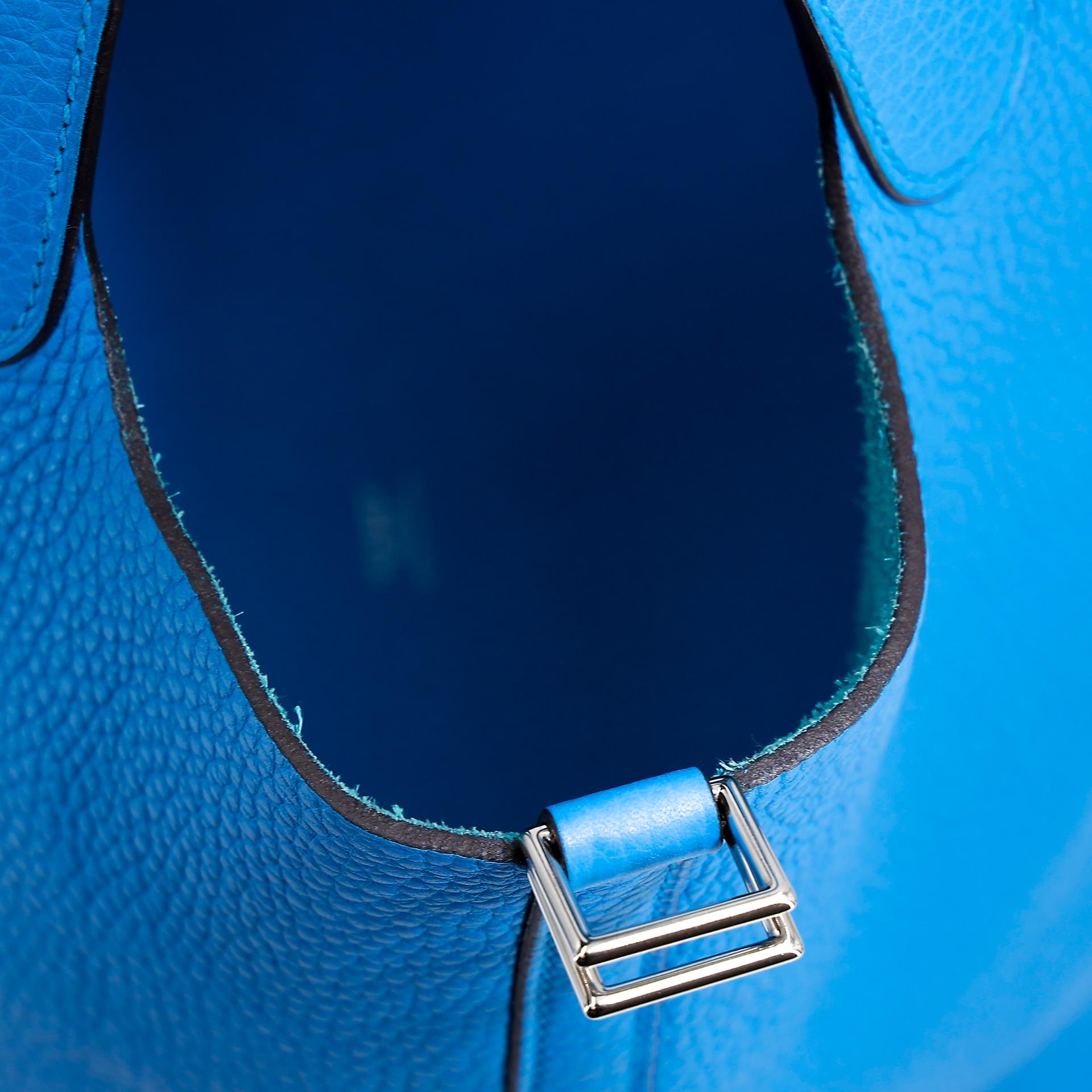 Very Good ( Rank A) HERMÈS Picotin Lock MM Bleu Zanzibar (B3) Clemence Palladium hardware X (2016) - 12