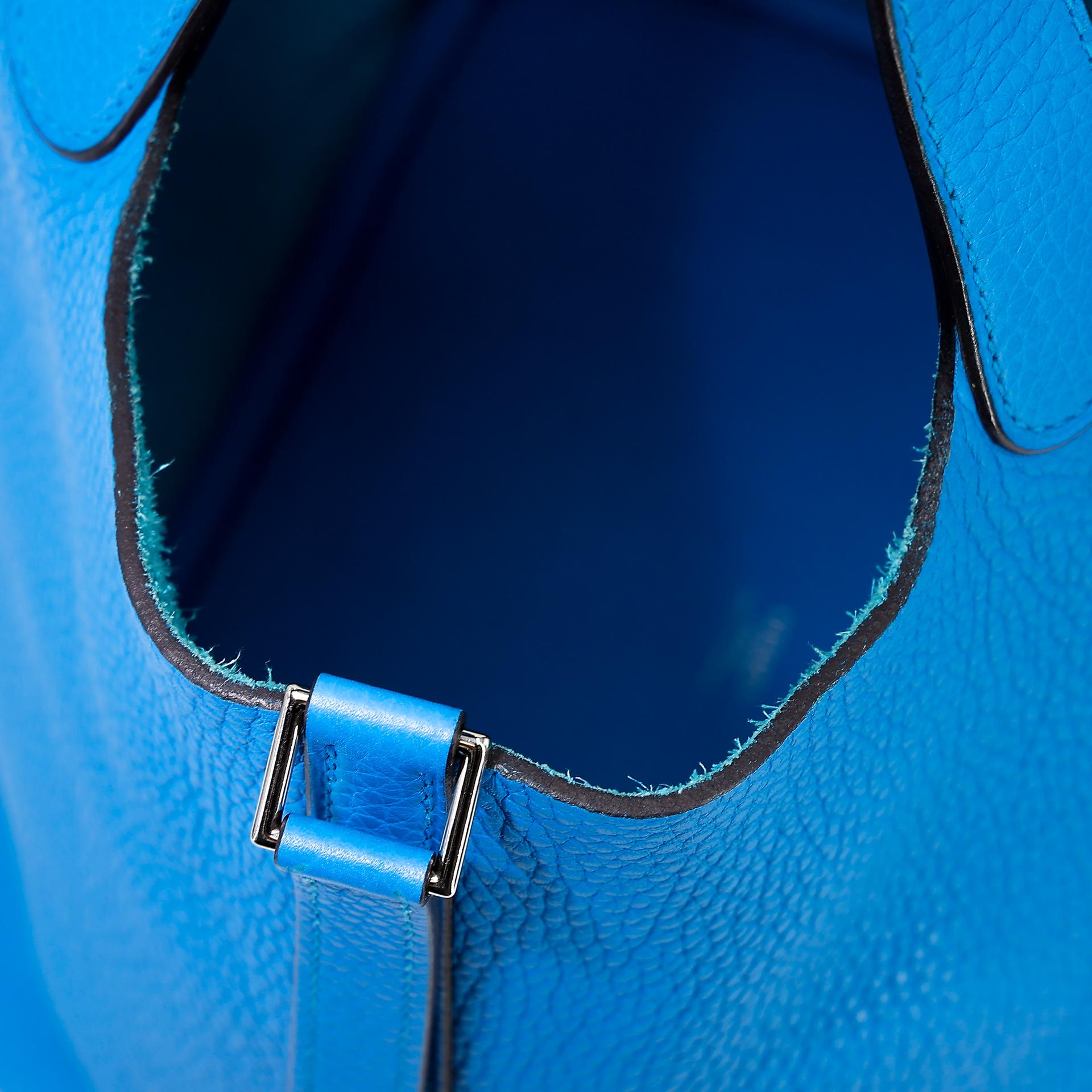 Very Good ( Rank A) HERMÈS Picotin Lock MM Bleu Zanzibar (B3) Clemence Palladium hardware X (2016) - 13