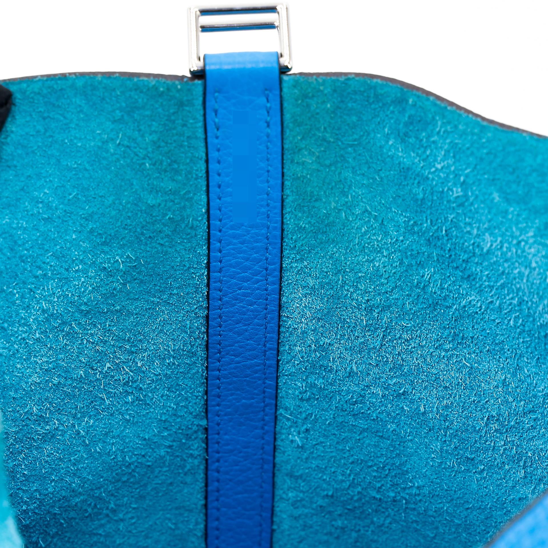 Very Good ( Rank A) HERMÈS Picotin Lock MM Bleu Zanzibar (B3) Clemence Palladium hardware X (2016) - 15
