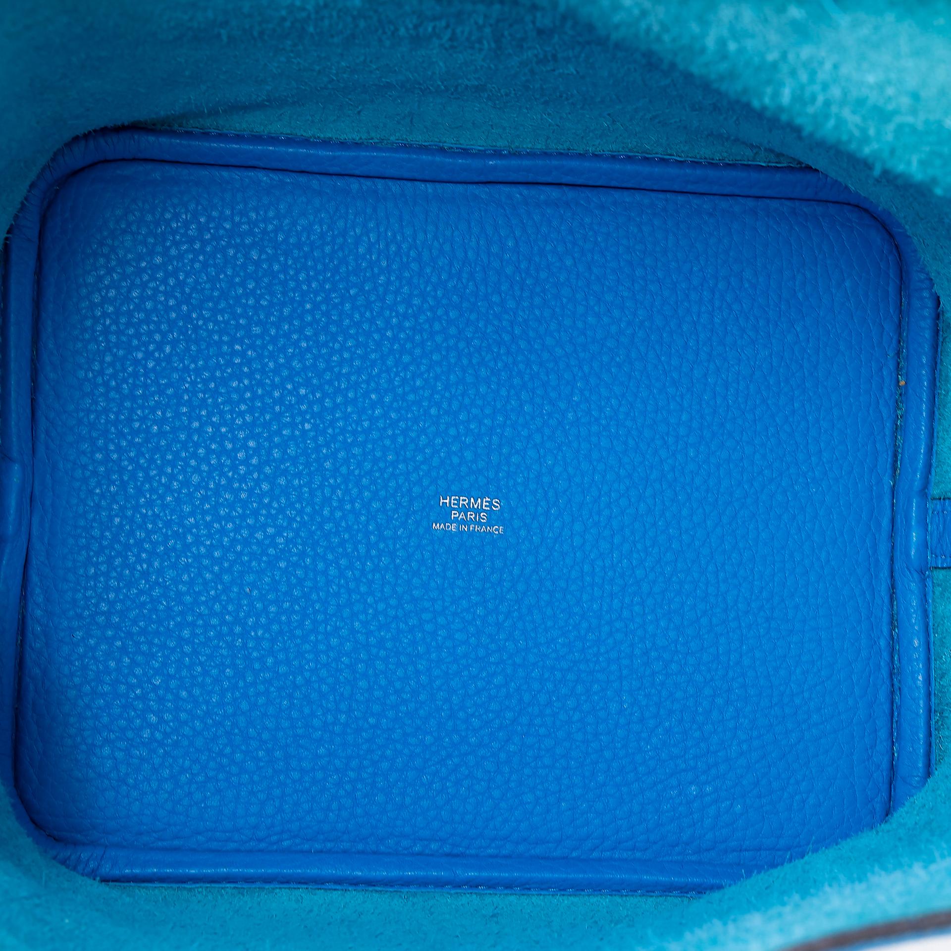 Very Good ( Rank A) HERMÈS Picotin Lock MM Bleu Zanzibar (B3) Clemence Palladium hardware X (2016) - 16