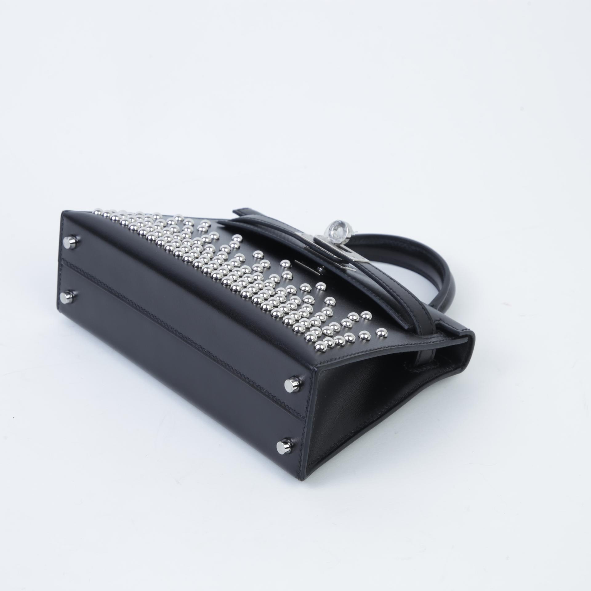 Brand New ( Rank N ) HERMÈS Limited Edition Mini Kelly II Cloute Black (89) Box-calf Palladium hardware W (2024) - 5