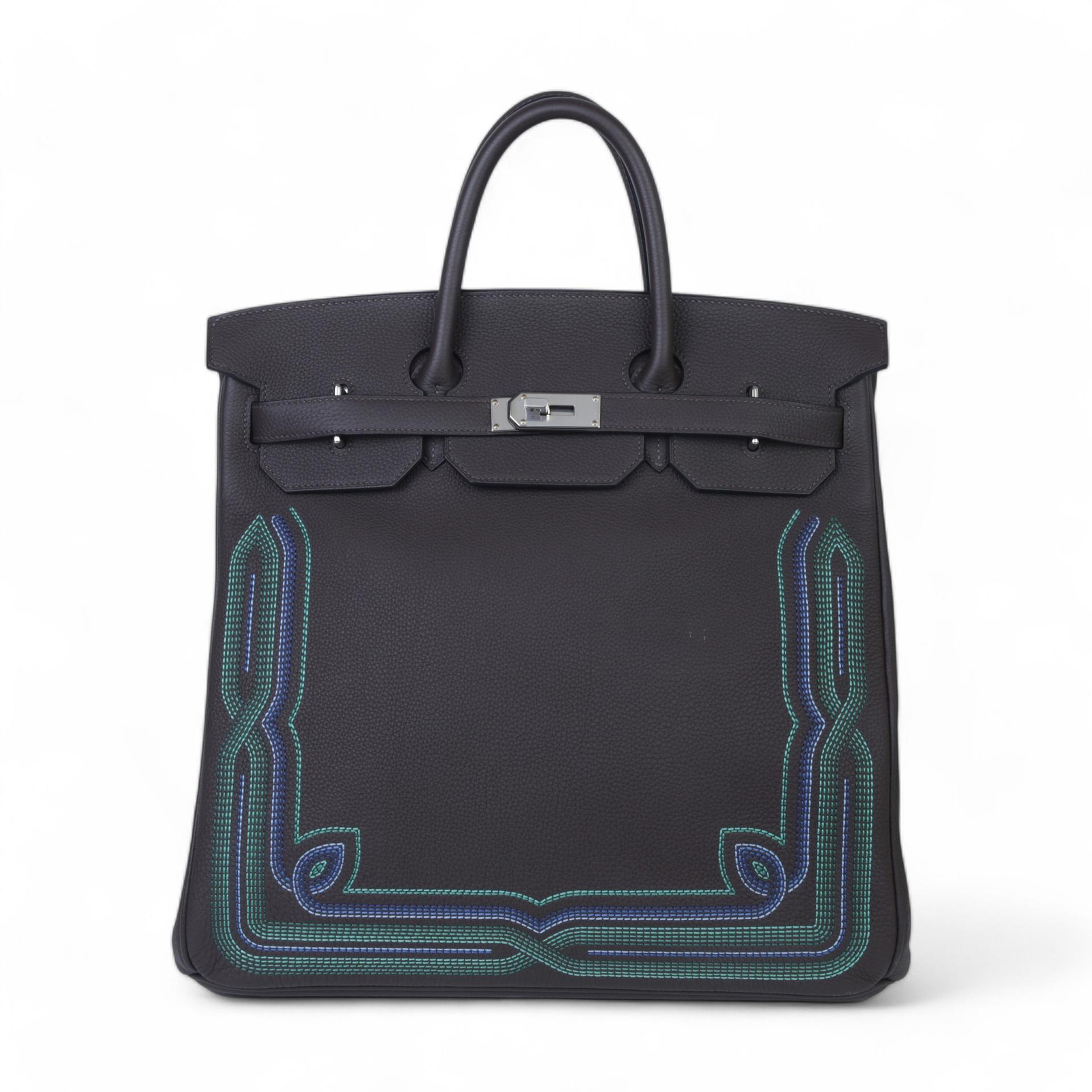 Very Good ( Rank A) HERMÈS Haut à Courroies HAC 40 Western Ebene (46) Togo Palladium hardware Z (2021) - 1