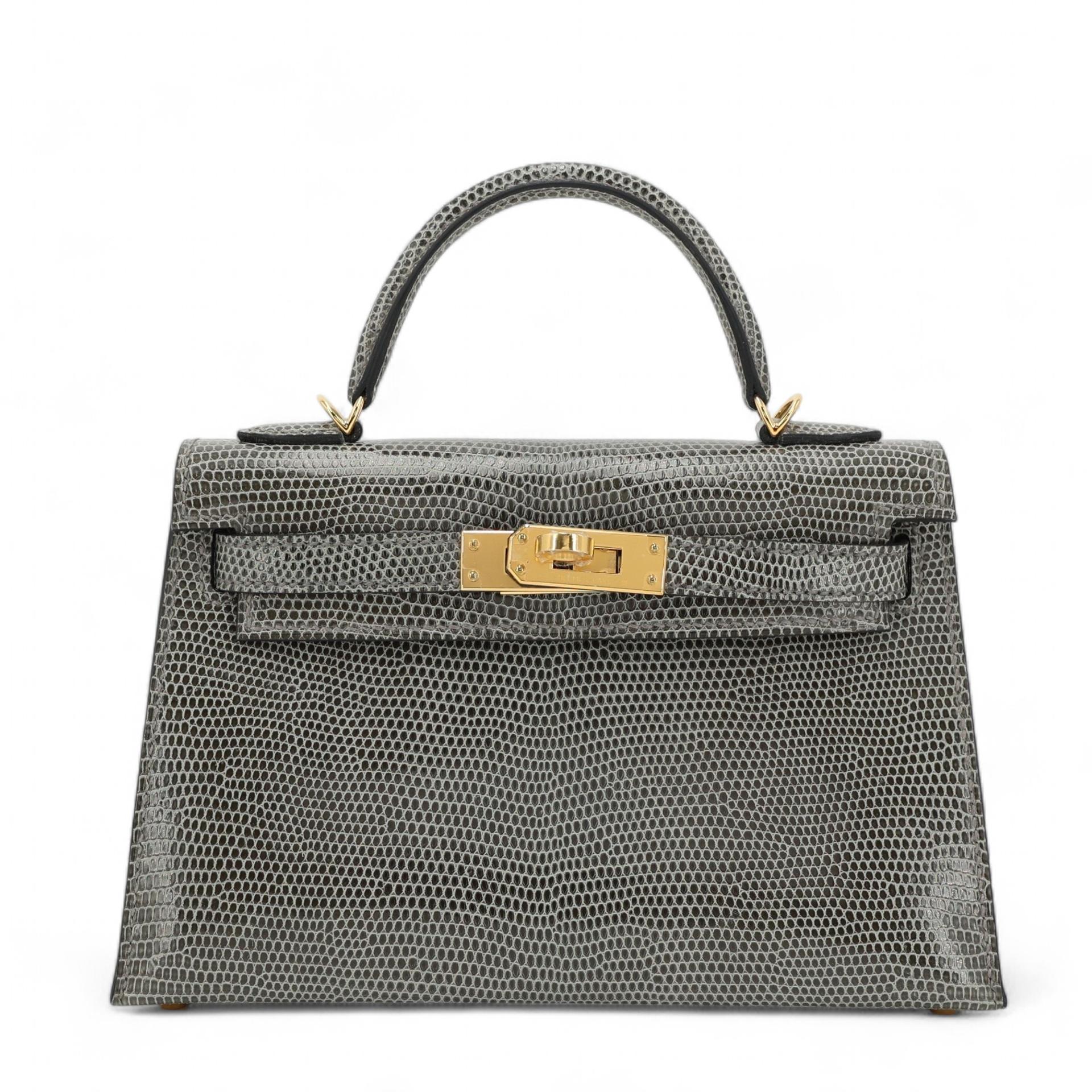 Unused ( Rank NS ) HERMÈS Mini Kelly II Gris Fonce (84) Lizard Shiny Niloticus Crocodile Gold hardware U (2022) - 1