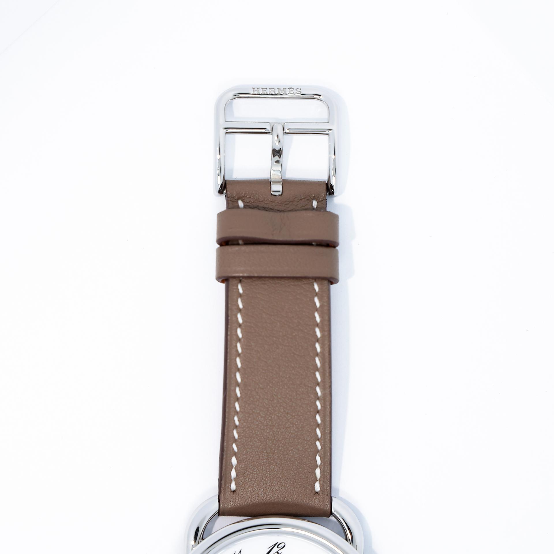 Unused ( Rank NS ) HERMÈS Arceau watch Large model 36mm Etoupe (18) Swift Palladium hardware Z (2021) - 3