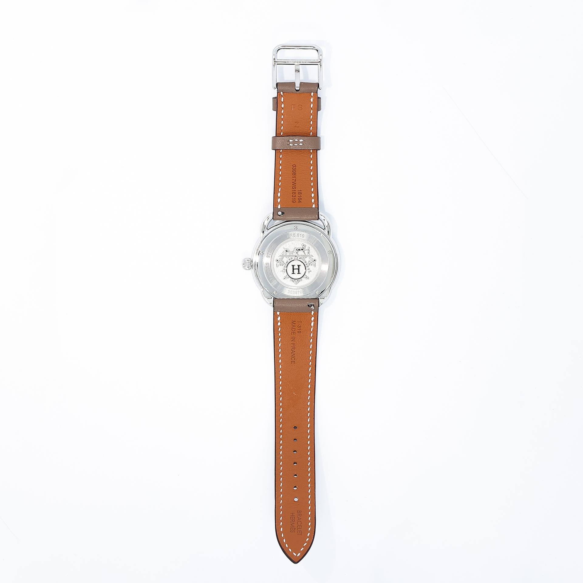 Unused ( Rank NS ) HERMÈS Arceau watch Large model 36mm Etoupe (18) Swift Palladium hardware Z (2021) - 5