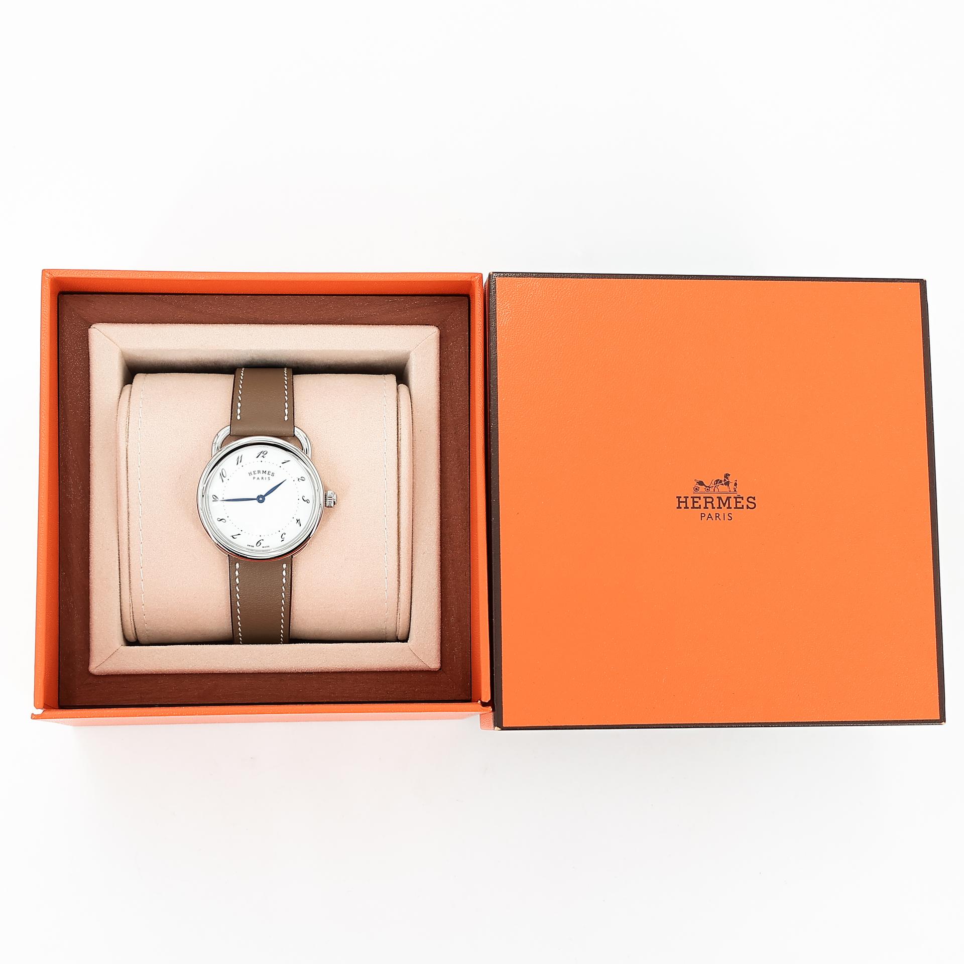 Unused ( Rank NS ) HERMÈS Arceau watch Large model 36mm Etoupe (18) Swift Palladium hardware Z (2021) - 11